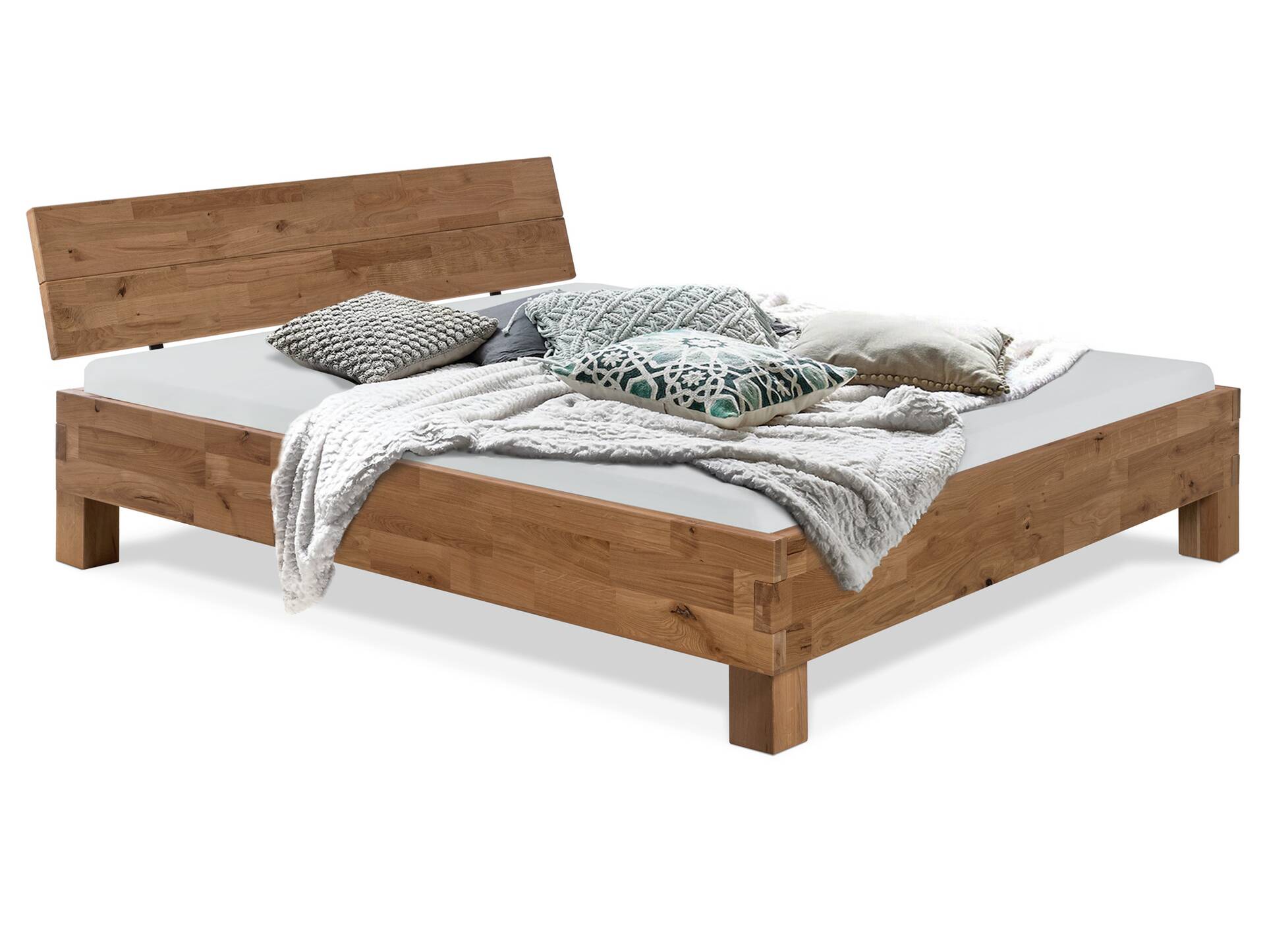 CORDINO 4-Fuß-Bett aus Eiche, Material Massivholz, mit/ohne Kopfteil 200 x 220 cm | Eiche unbehandelt | gebürstet | mit Kopfteil