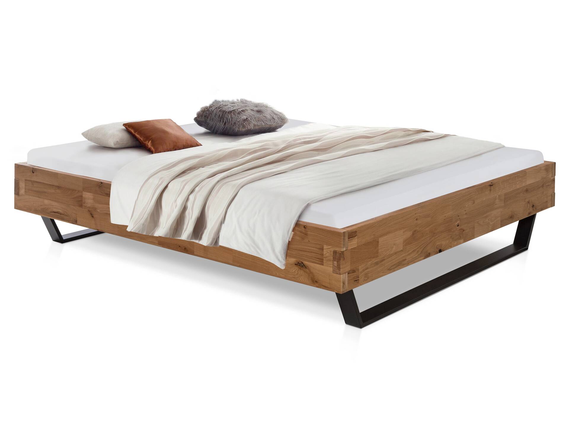 CORDINO Kufenbett aus Eiche, Material Massivholz, mit/ohne Kopfteil 160 x 220 cm | Eiche unbehandelt | gebürstet | ohne Kopfteil