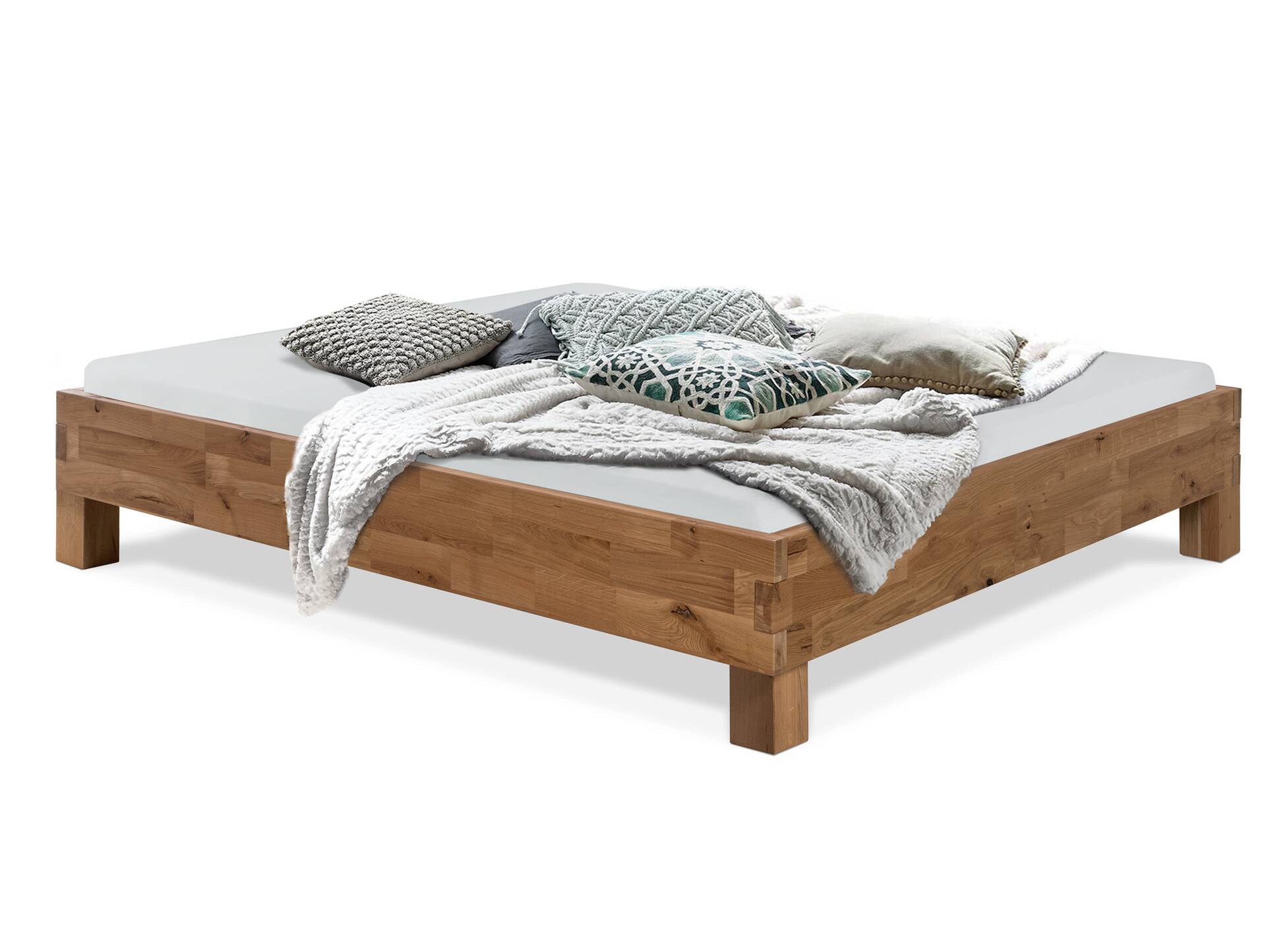 CORDINO 4-Fuß-Bett aus Eiche, Material Massivholz, mit/ohne Kopfteil 120 x 200 cm | Eiche unbehandelt | gebürstet | ohne Kopfteil