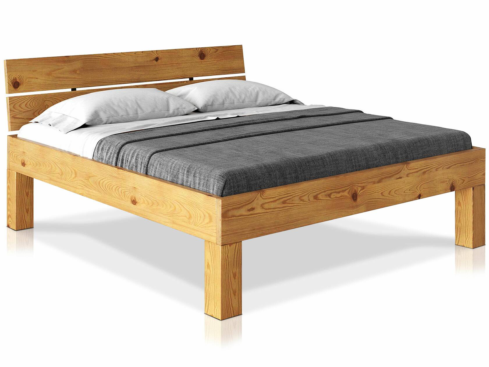 CURBY 4-Fuß-Bett mit Kopfteil, Material Massivholz, rustikale Altholzoptik, Fichte 200 x 200 cm | natur | Komforthöhe