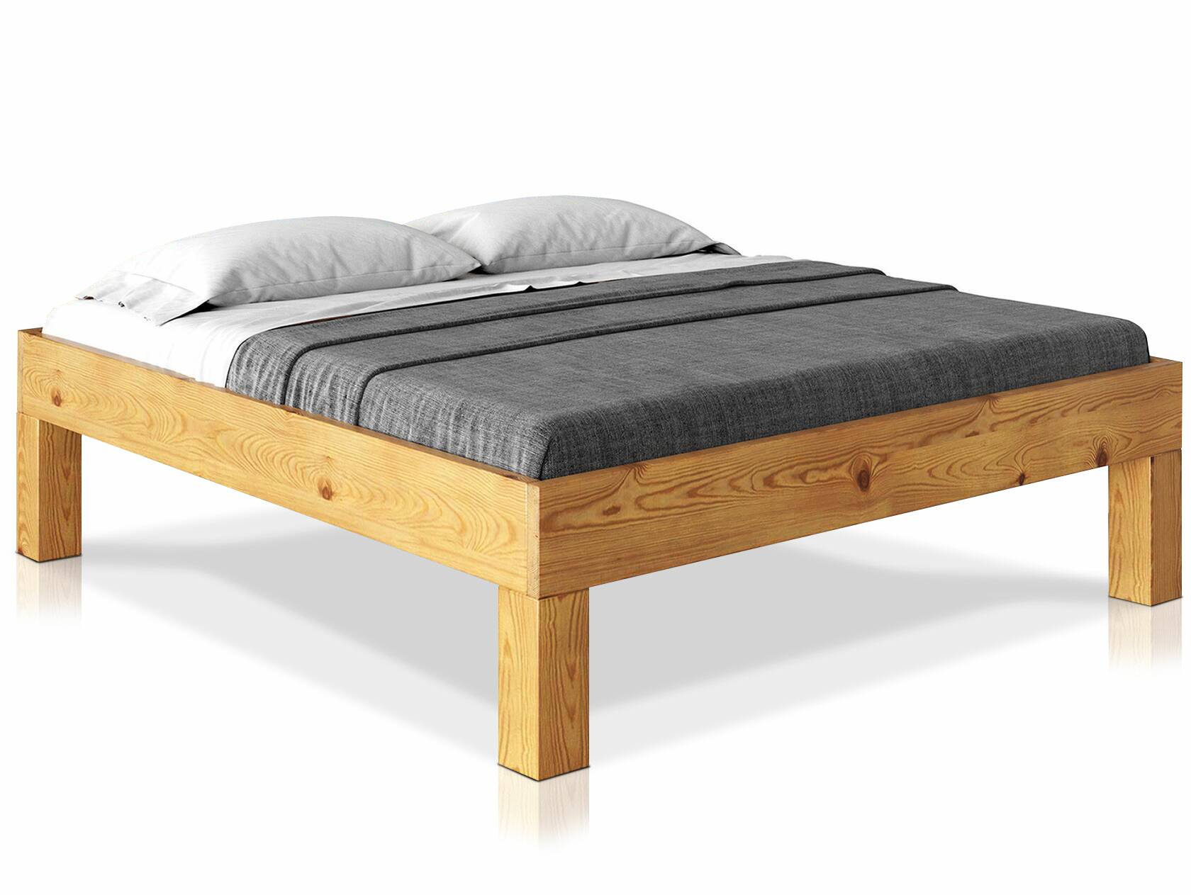 CURBY 4-Fuß-Bett ohne Kopfteil, Material Massivholz, rustikale Altholzoptik, Fichte 140 x 200 cm | natur | Komforthöhe