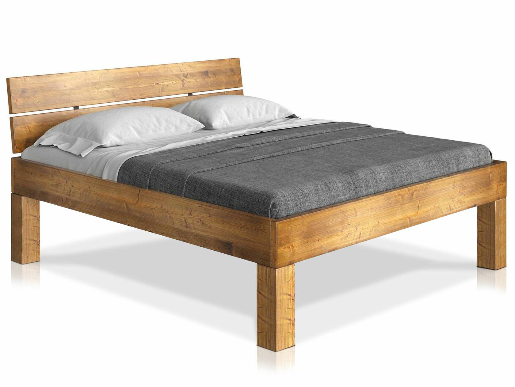 CURBY 4-Fuß-Bett mit Kopfteil, Material Massivholz, rustikale Altholzoptik, Fichte 90 x 200 cm | vintage | Komforthöhe