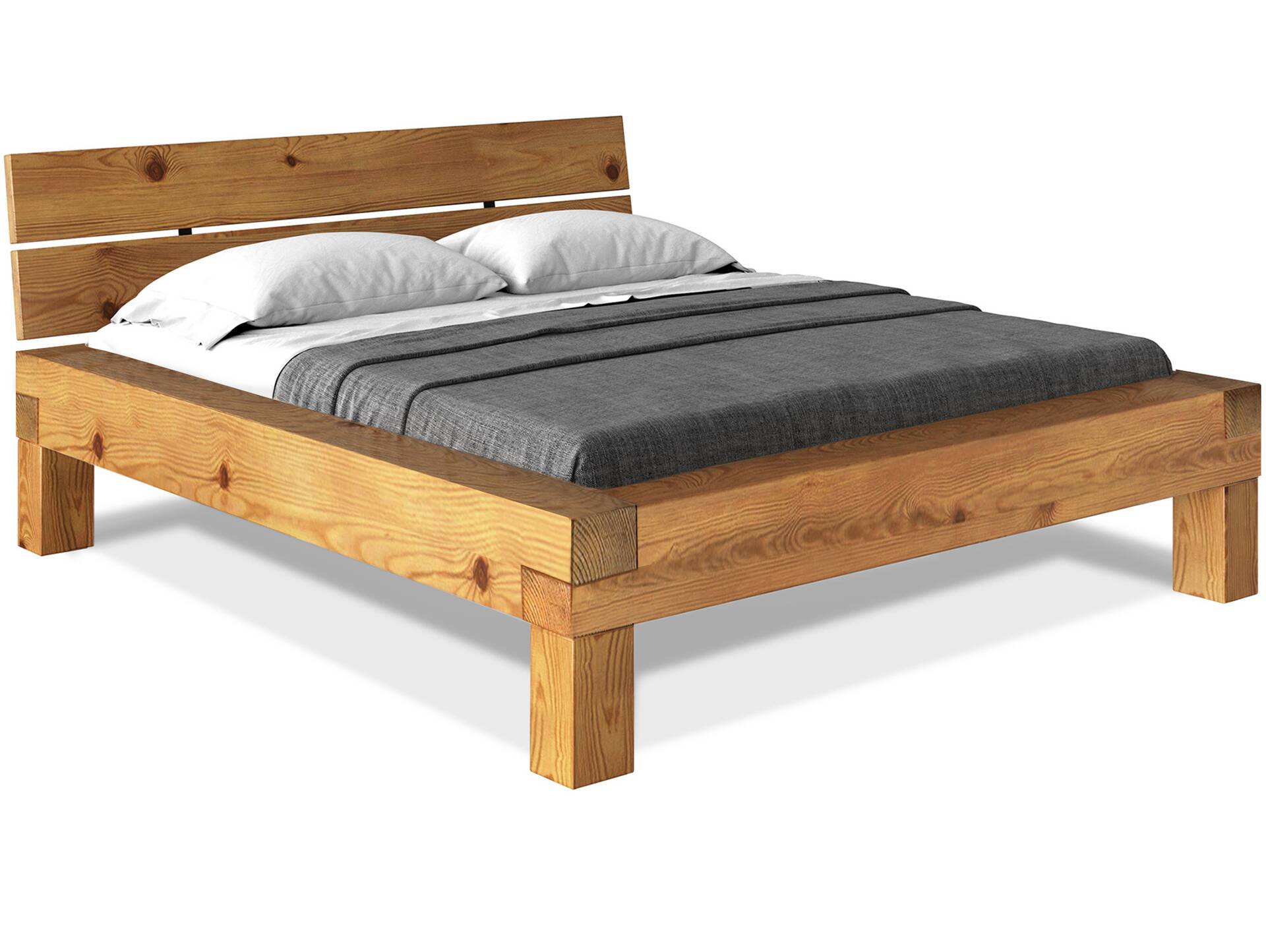 CURBY 4-Fuß-Balkenbett mit Kopfteil, Material Massivholz, Thermo-Fichte 140 x 200 cm | natur | Standardhöhe