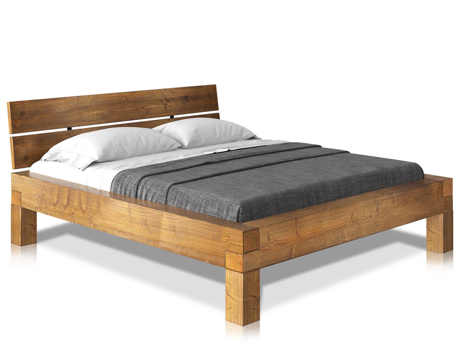 CURBY 4-Fuß-Balkenbett mit Kopfteil, Material Massivholz, Thermo-Fichte 200 x 220 cm | vintage | Standardhöhe