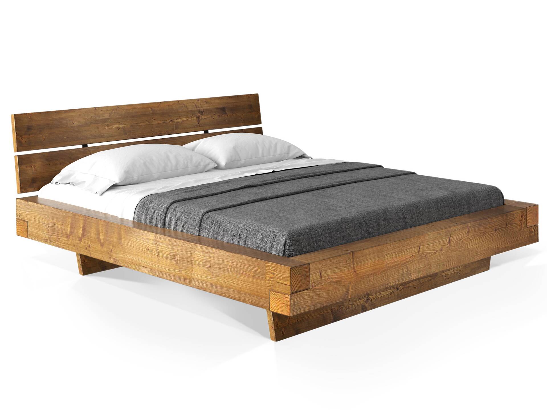 CURBY Balkenbett mit Kopfteil, Wangenfuß, Material Massivholz 140 x 200 cm | vintage