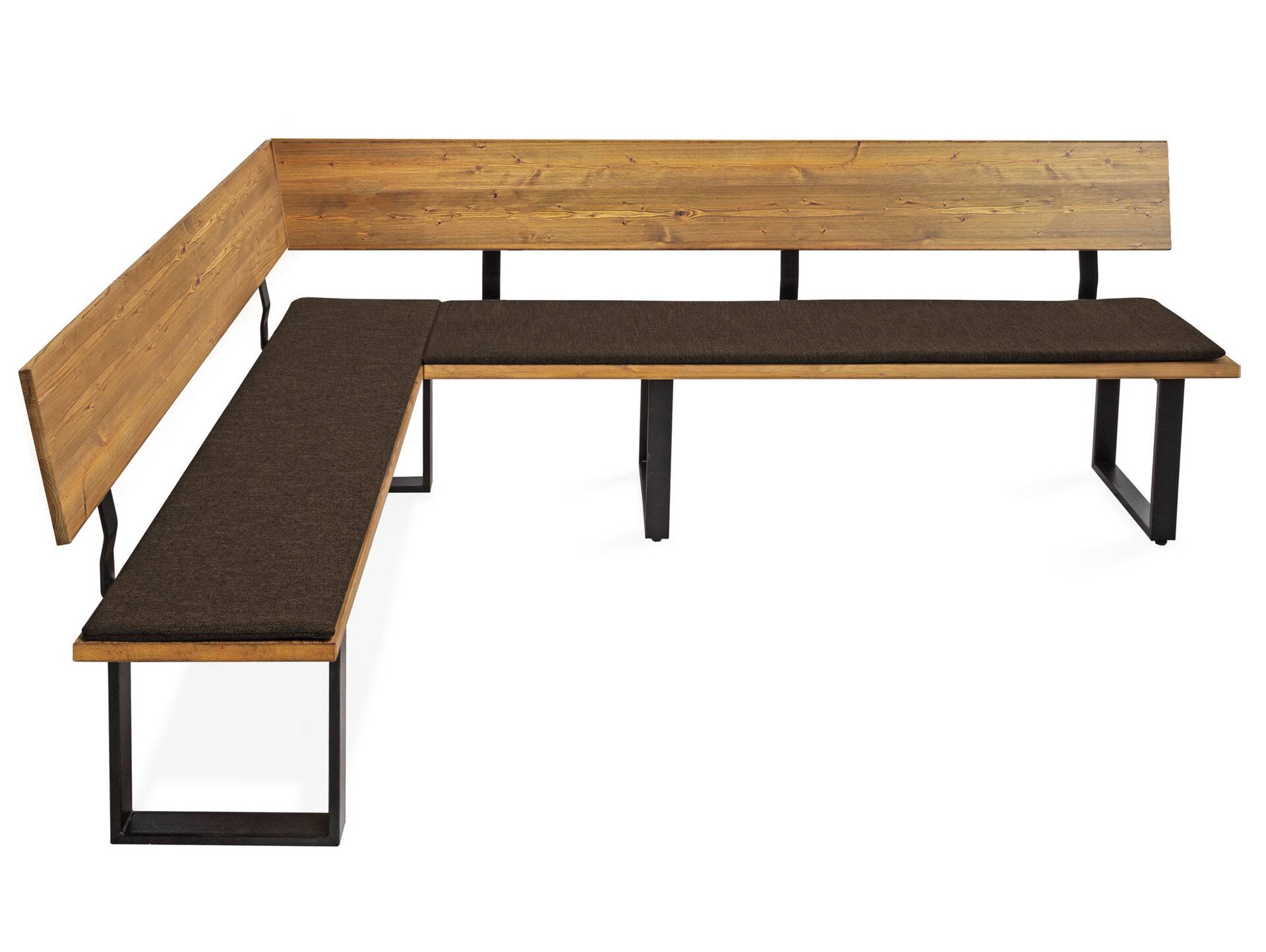 CURBY Eckbank, rustikale Altholzoptik, Material Massivholz, Fichte gebürstet 167 x 256 cm | vintage | inklusive Sitzkissen braun
