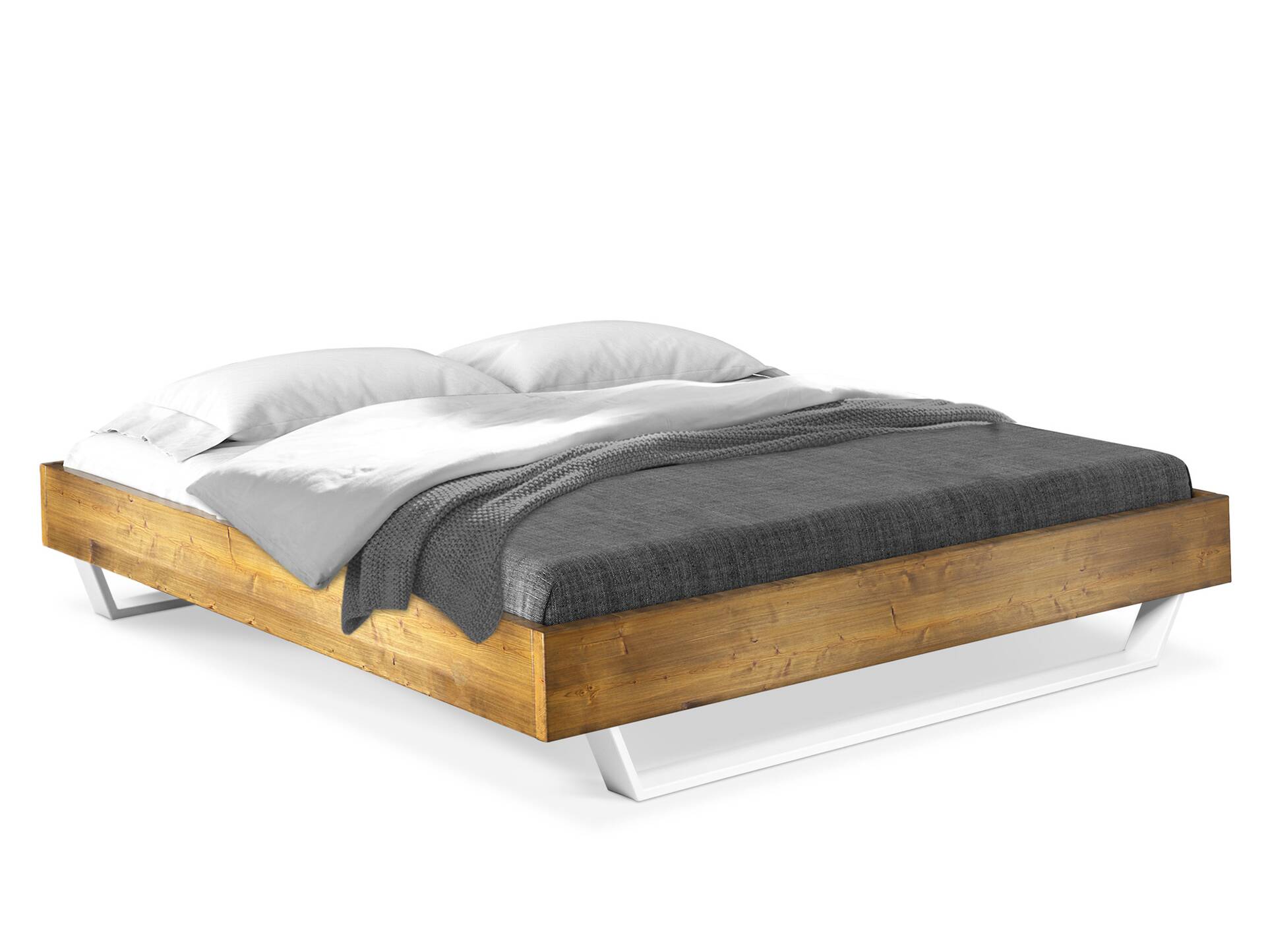 CURBY Kufenbett ohne Kopfteil, Material Massivholz, rustikale Altholzoptik, Kufen weiss 120 x 200 cm | vintage
