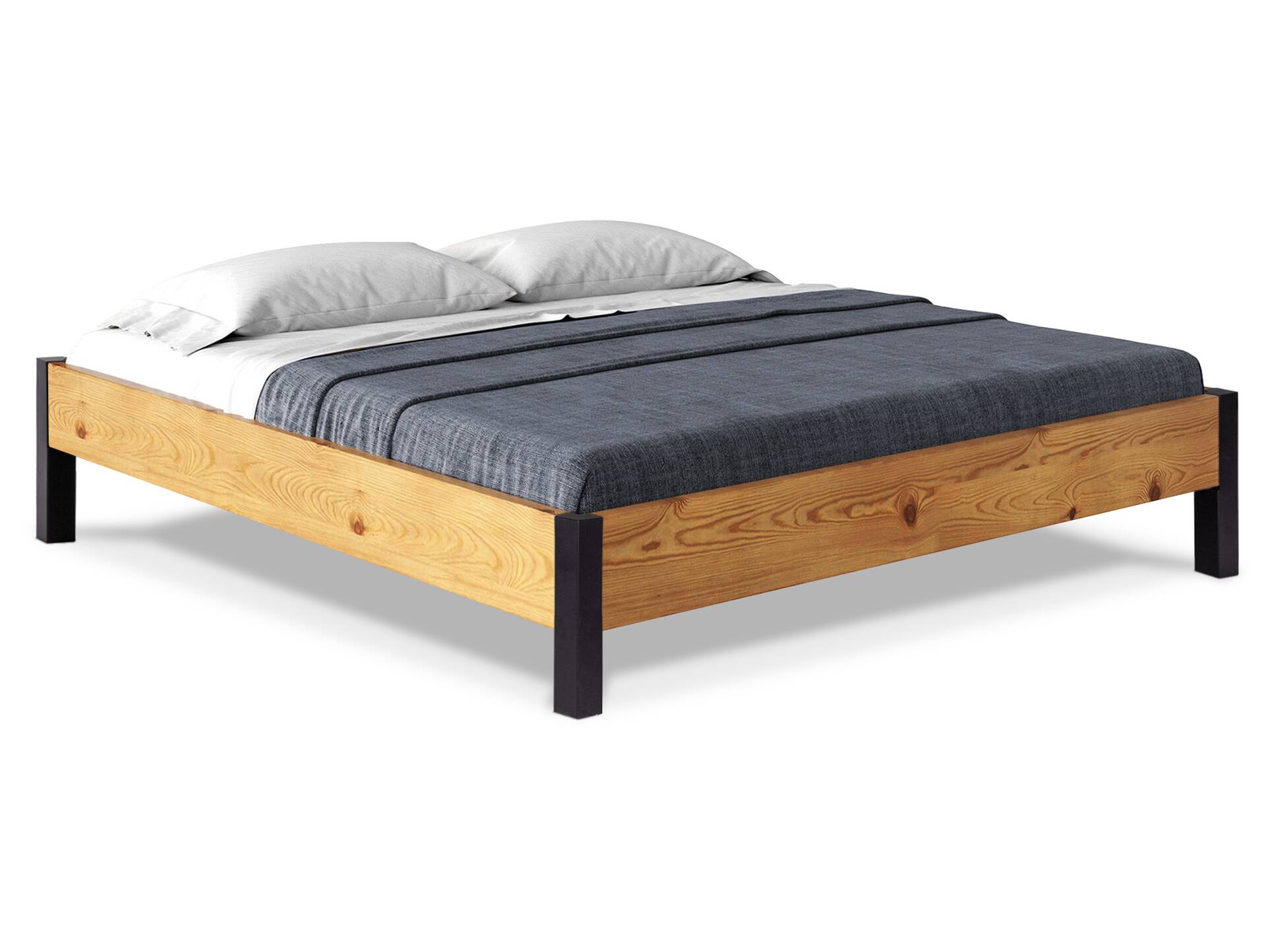 CURBY Bett mit Metallfuß, ohne Kopfteil, Material Massivholz, rustikale Altholzoptik, Fichte 90 x 200 cm | natur