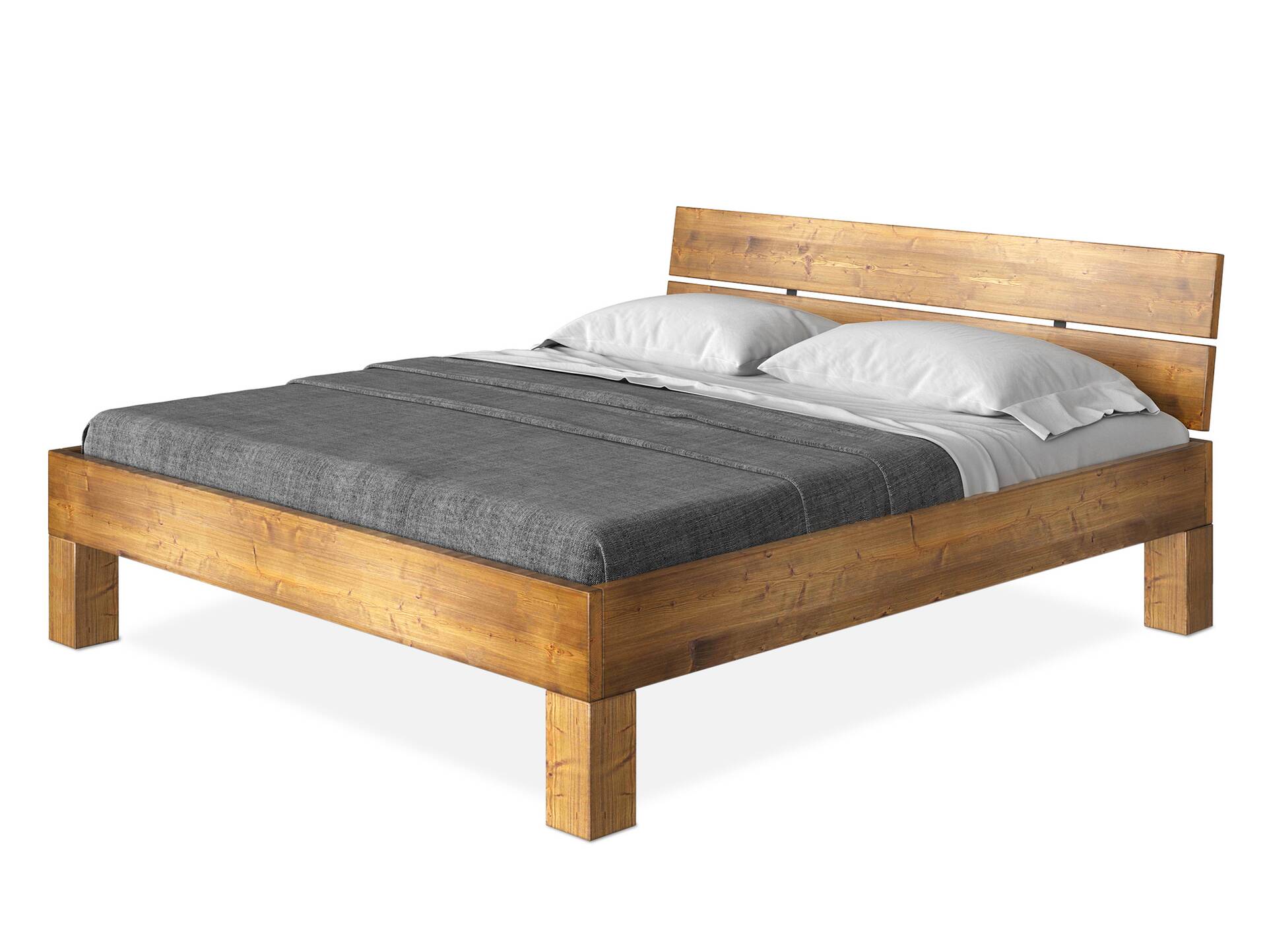 CURBY 4-Fuß-Bett mit Kopfteil, Material Massivholz, rustikale Altholzoptik, Fichte 90 x 200 cm | vintage | Standardhöhe