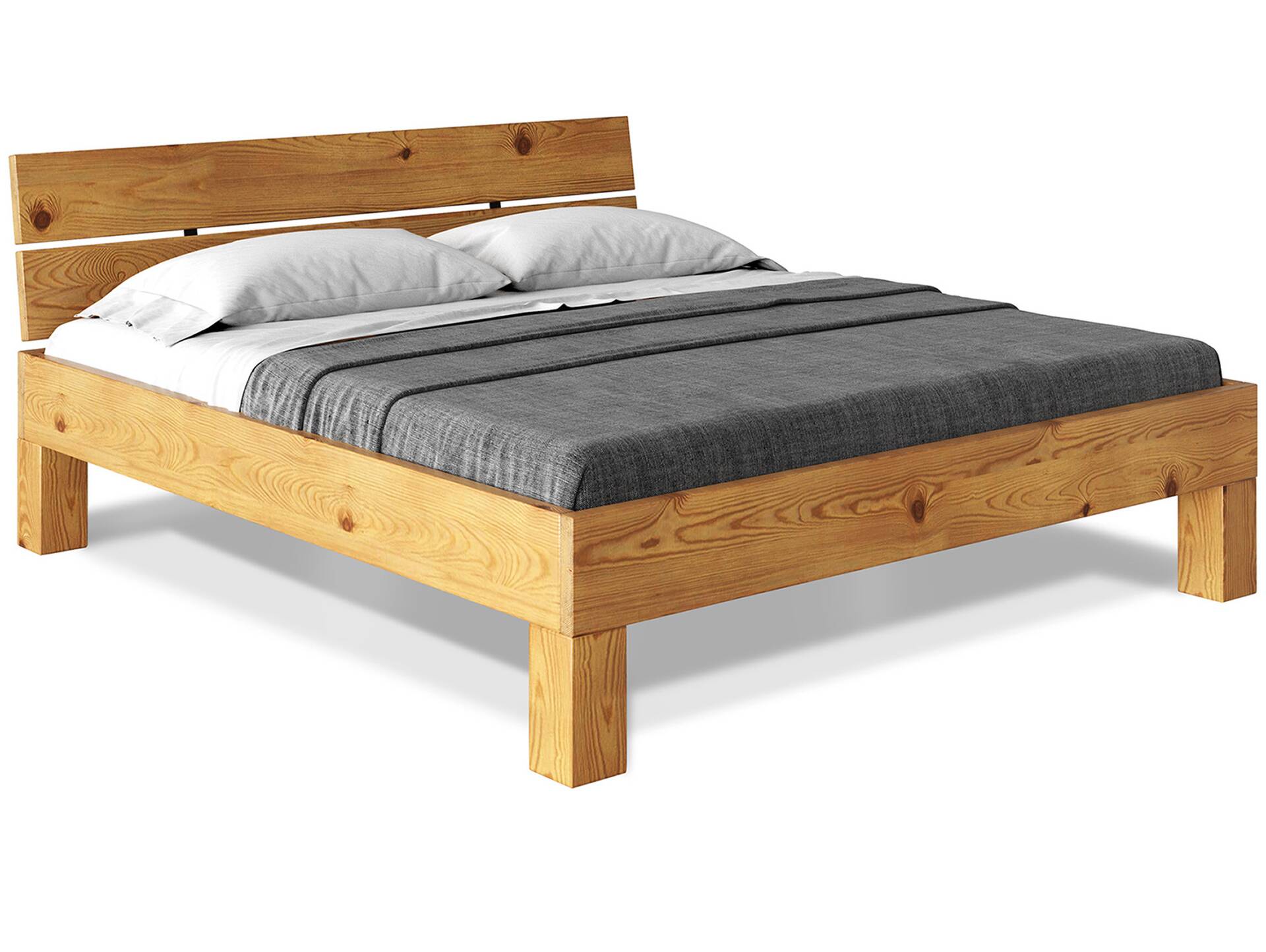 CURBY 4-Fuß-Bett mit Kopfteil, Material Massivholz, rustikale Altholzoptik, Fichte 90 x 200 cm | natur | Standardhöhe