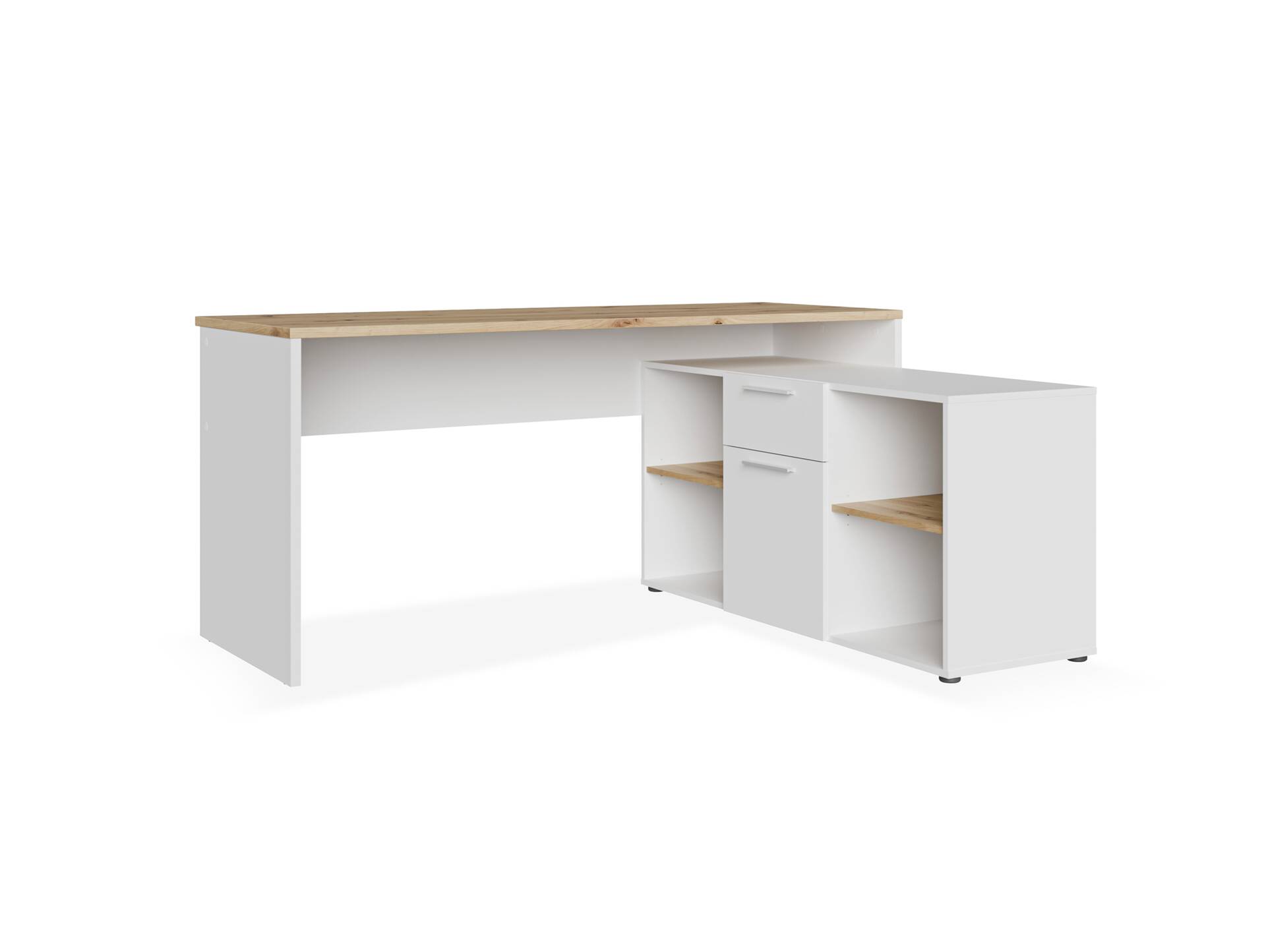 CLOE Eckschreibtisch, Material Dekorspanplatte, weiß/Artisan Eiche Nachbildung 