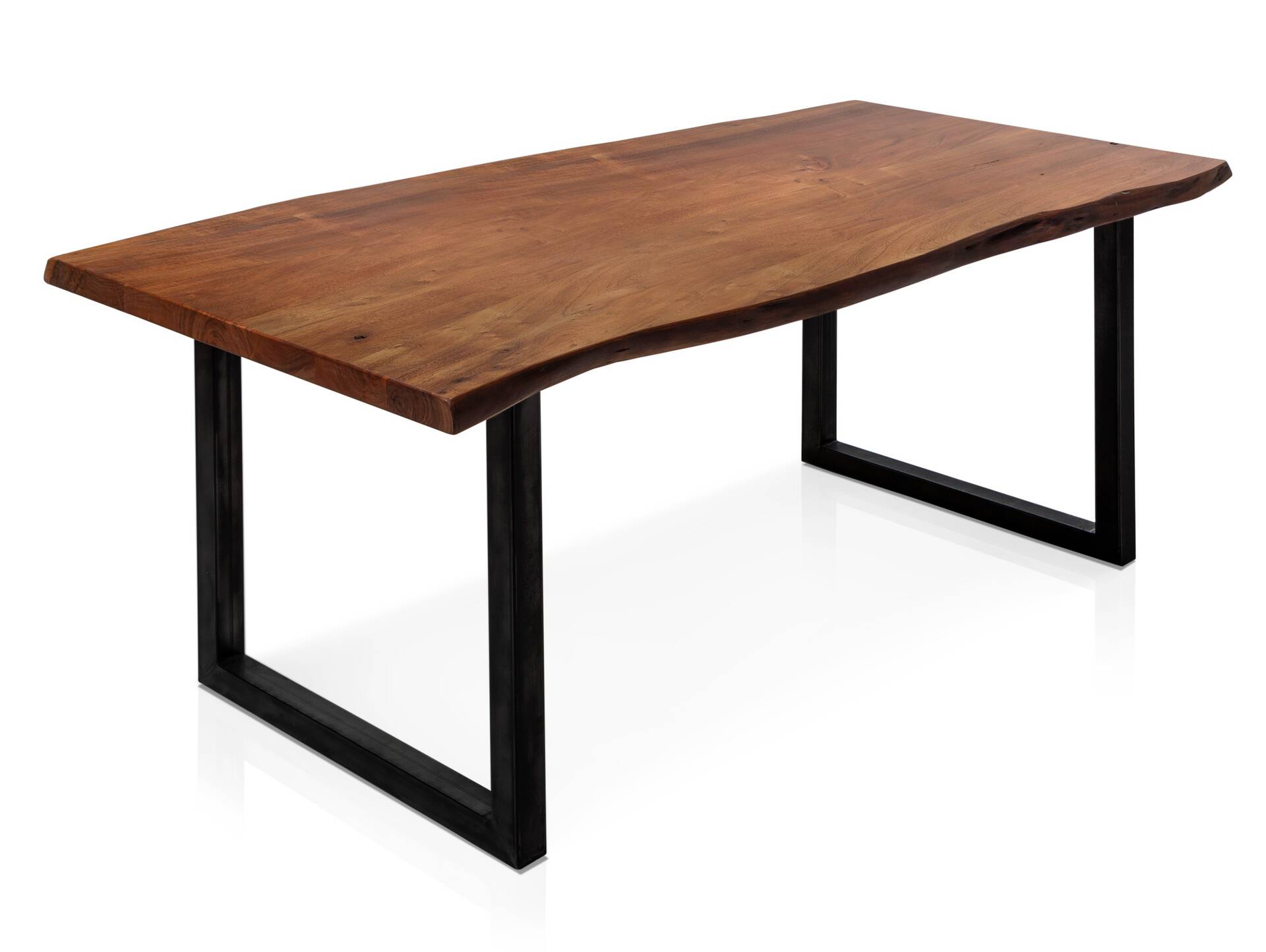 DALIN Baumkante Esstisch, Material Massivholz/Metall, Akazie lackiert 160 x 90 cm | schwarz