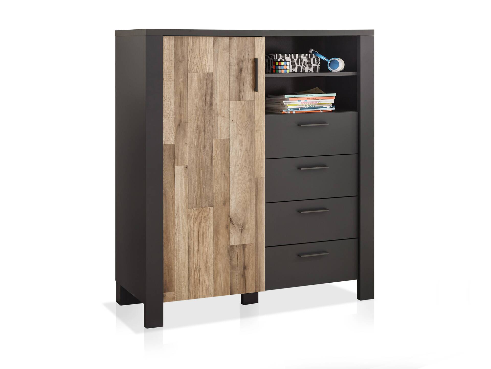 DRACO Highboard, Material Spanplatte, Eiche Nachbildung / graphitfarbig 