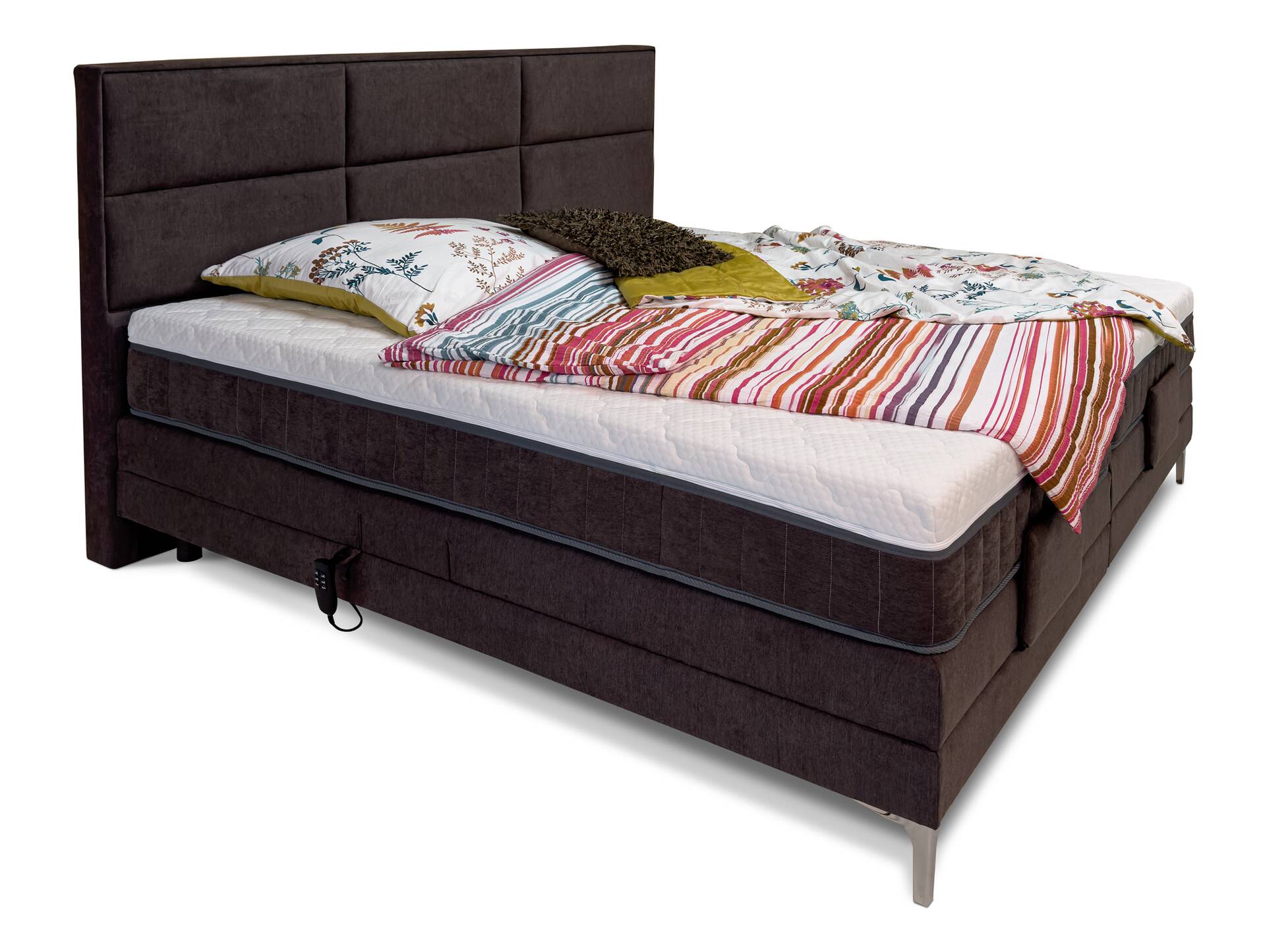 DARINO Boxspringbett mit Motor inkl. Topper, Härtegrad 3 180 x 200 cm | Dunkelbraun