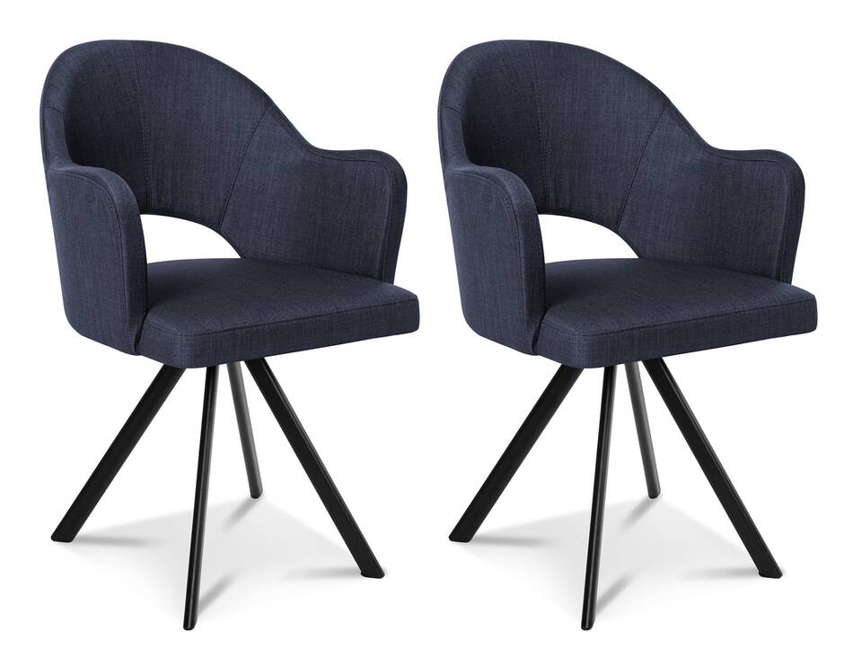 DOLORA 2er SET Schalenstühle, Gestell Eisen schwarz ohne Drehfunktion | Stoff | blau