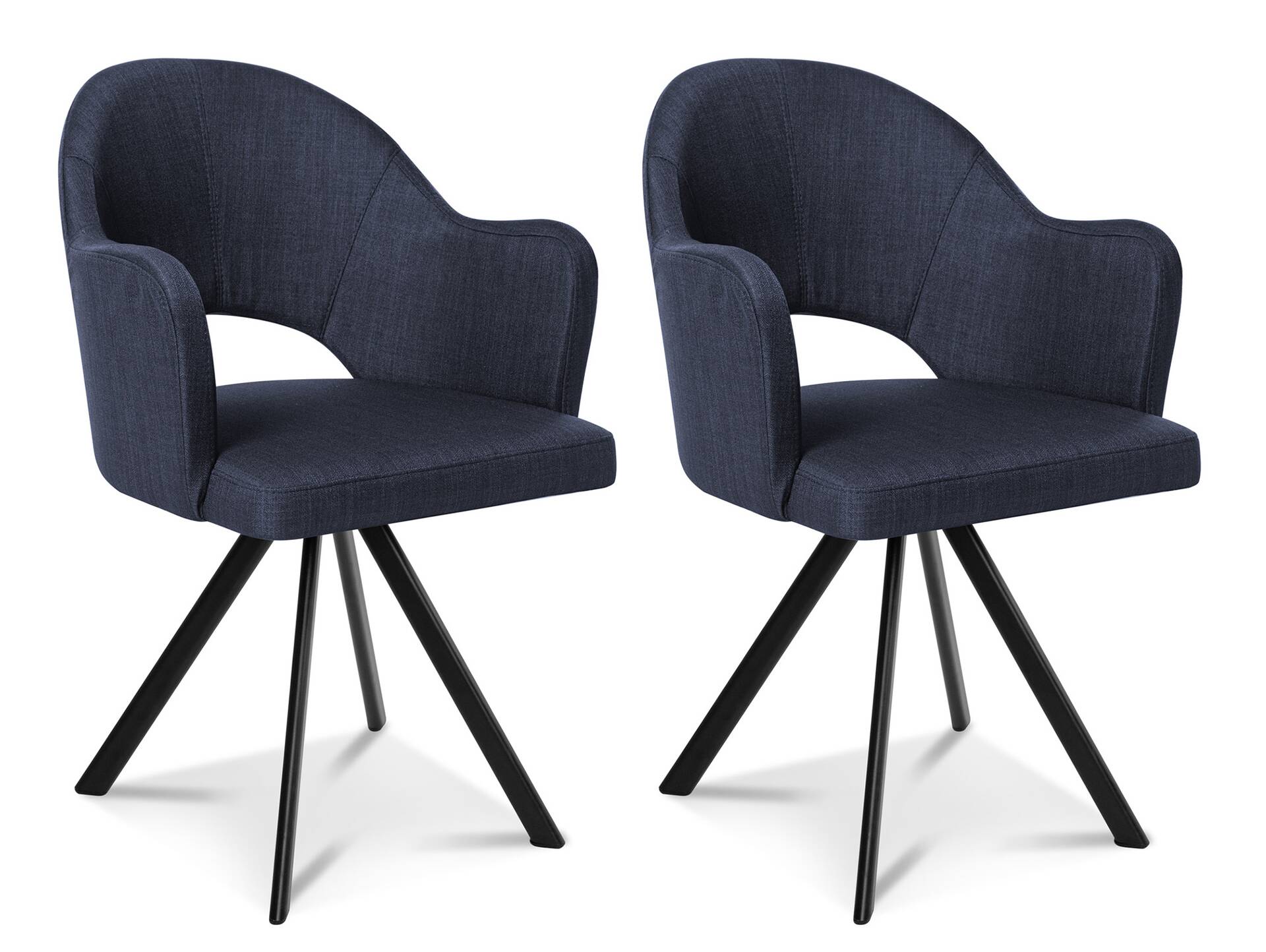 DOLORA 2er SET Schalenstühle, Gestell Eisen schwarz ohne Drehfunktion | Stoff | blau