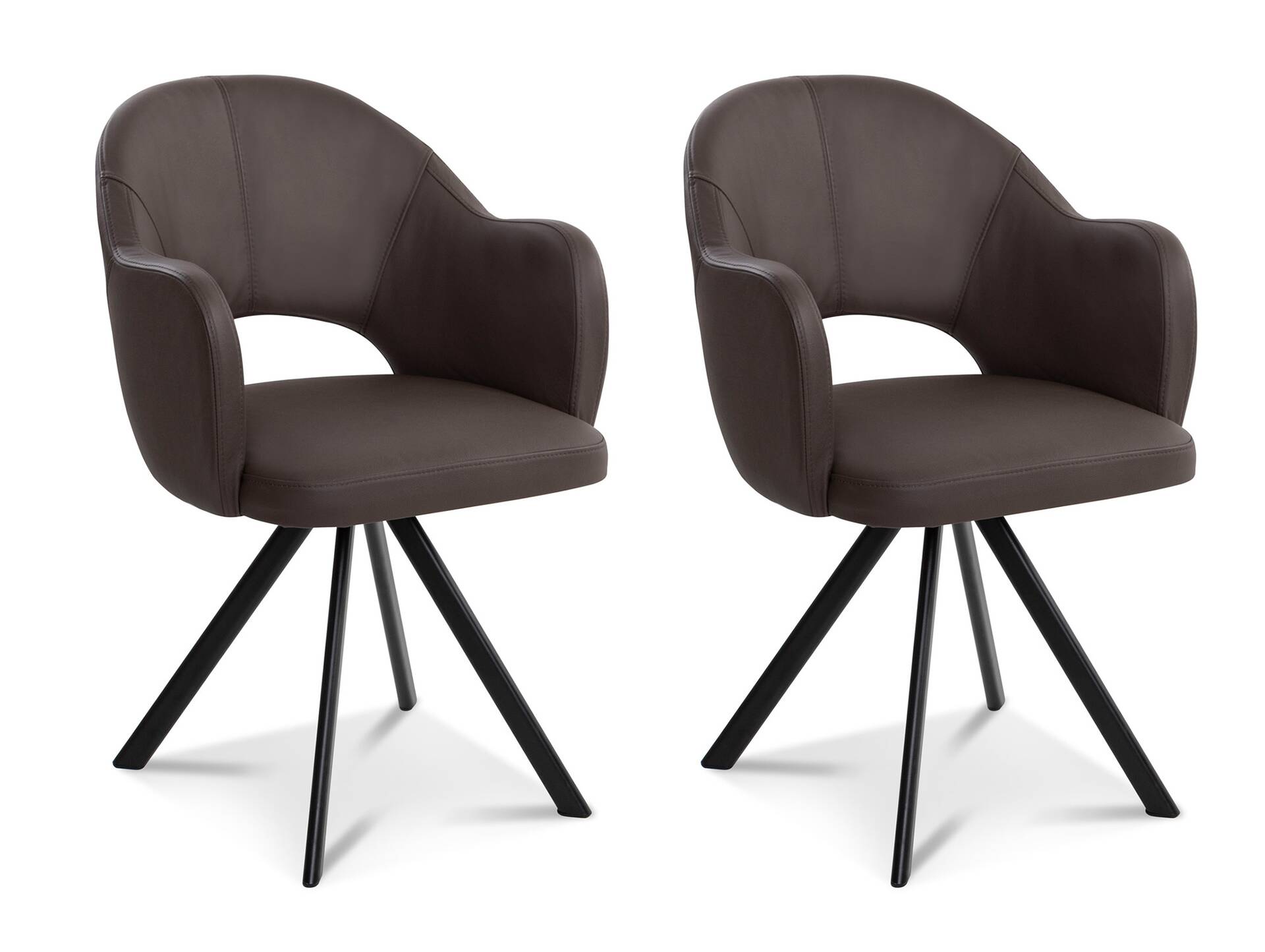 DOLORA 2er SET Schalenstühle, Gestell Eisen schwarz mit Drehfunktion | Echtleder | braun