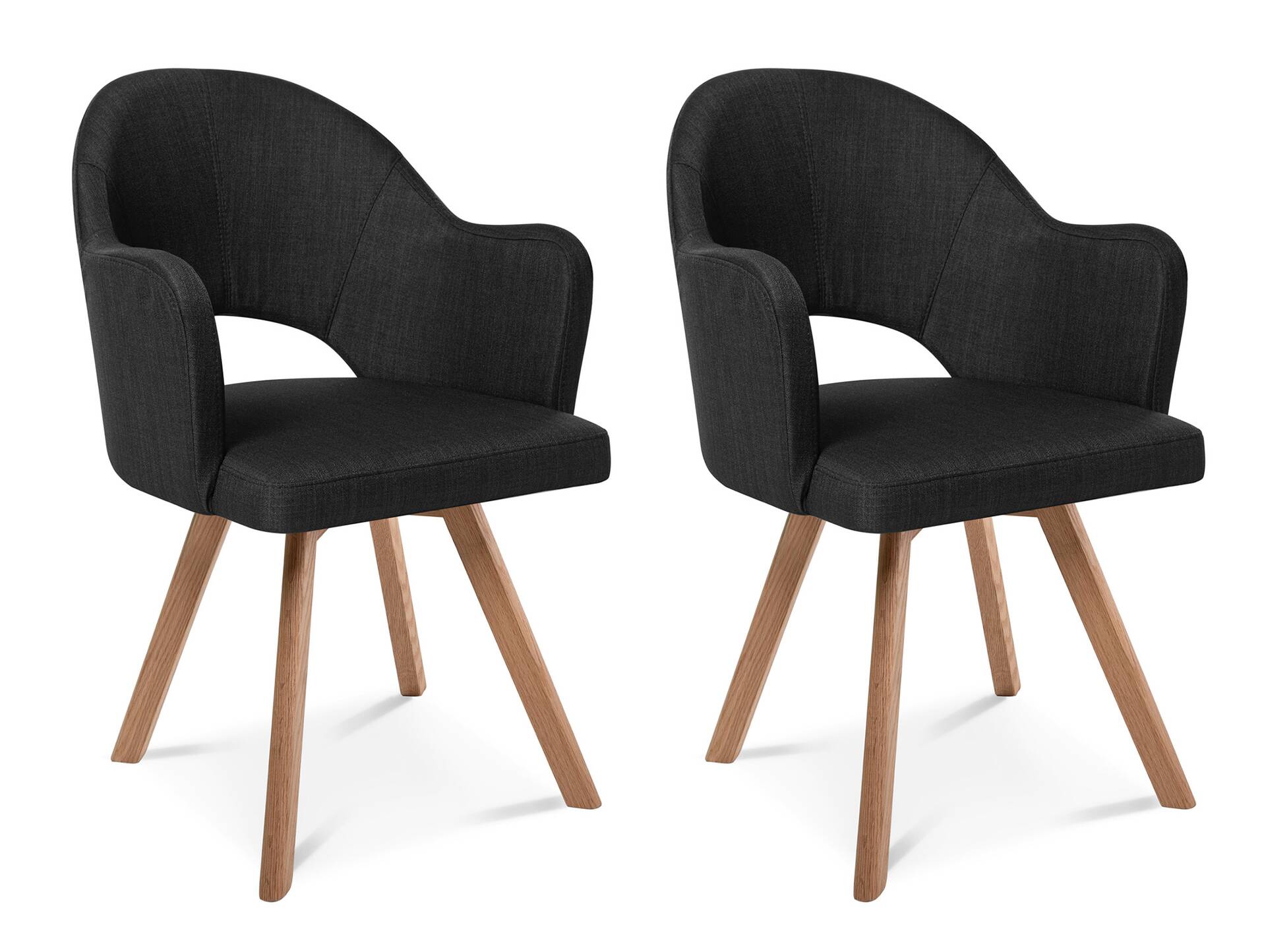 DOLORA 2er SET Schalenstühle, Gestell Massivholz ohne Drehfunktion | Stoff | anthrazit