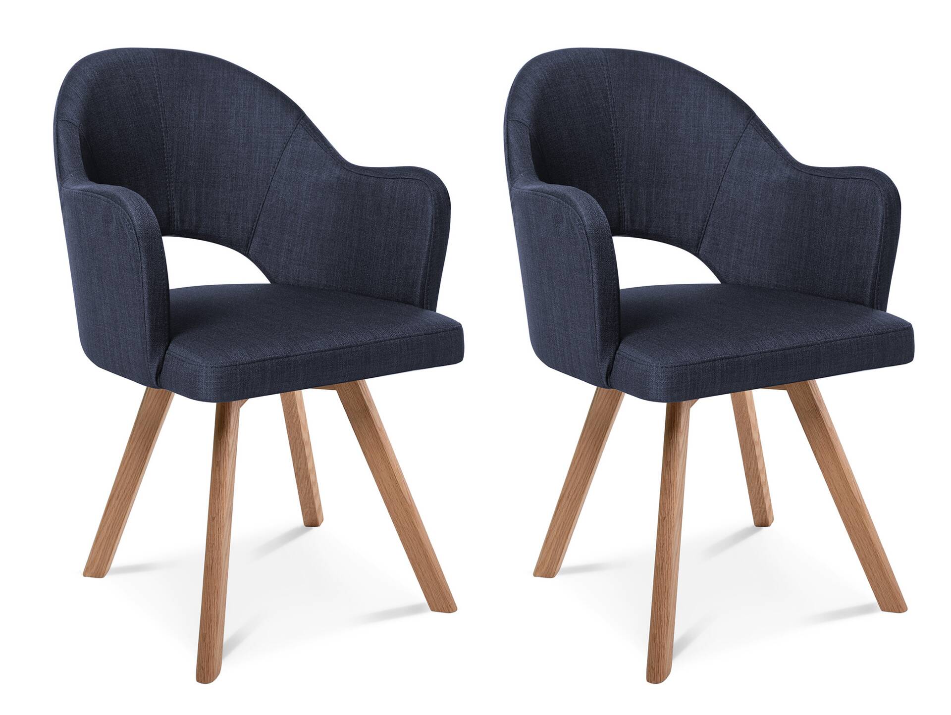 DOLORA 2er SET Schalenstühle, Gestell Massivholz ohne Drehfunktion | Stoff | blau