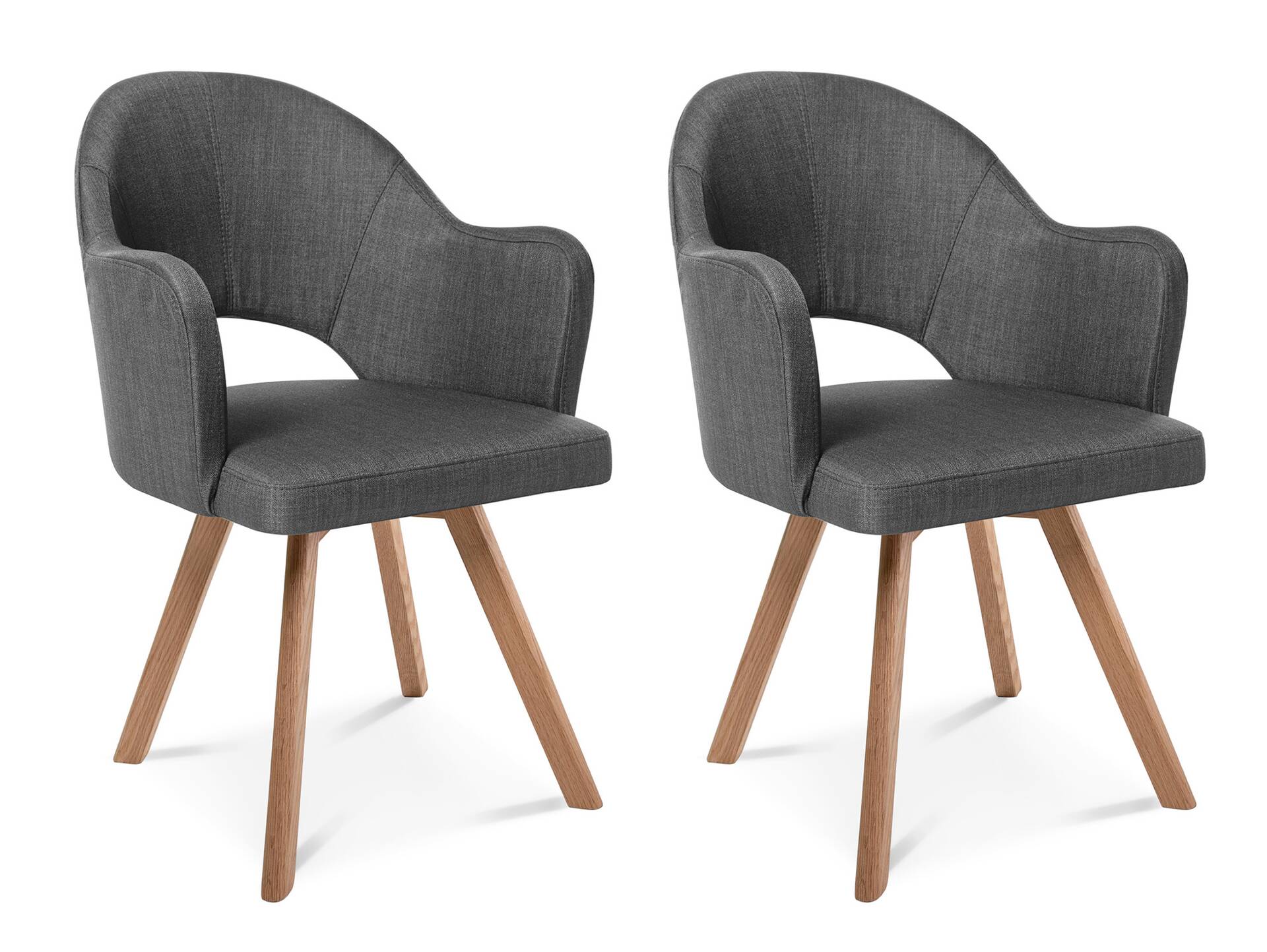 DOLORA 2er SET Schalenstühle, Gestell Massivholz ohne Drehfunktion | Stoff | grau