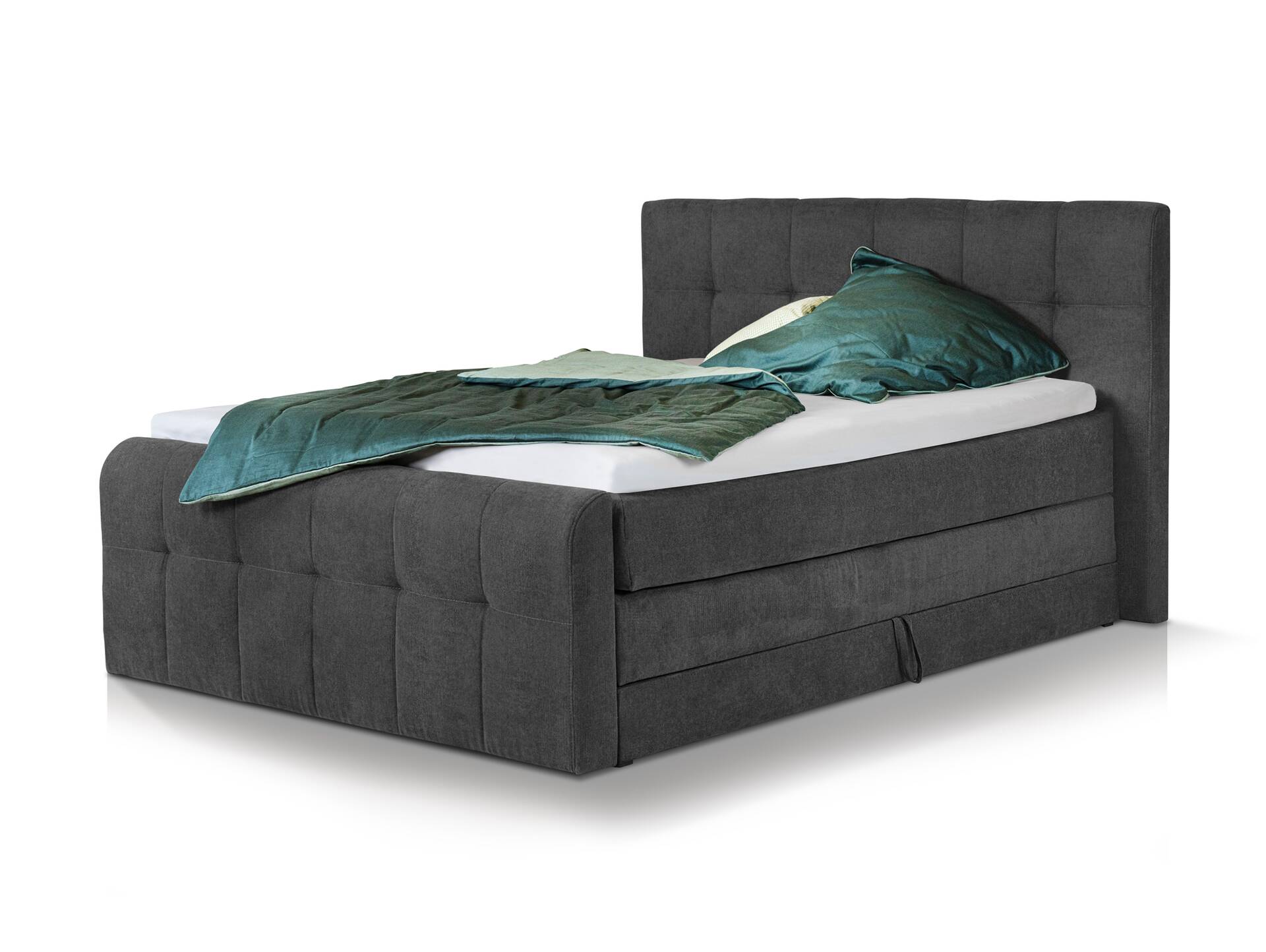 ARTEMIS NEW Boxspringbett, Material Stoff 160 x 200 cm | Anthrazit | Härtegrad 2