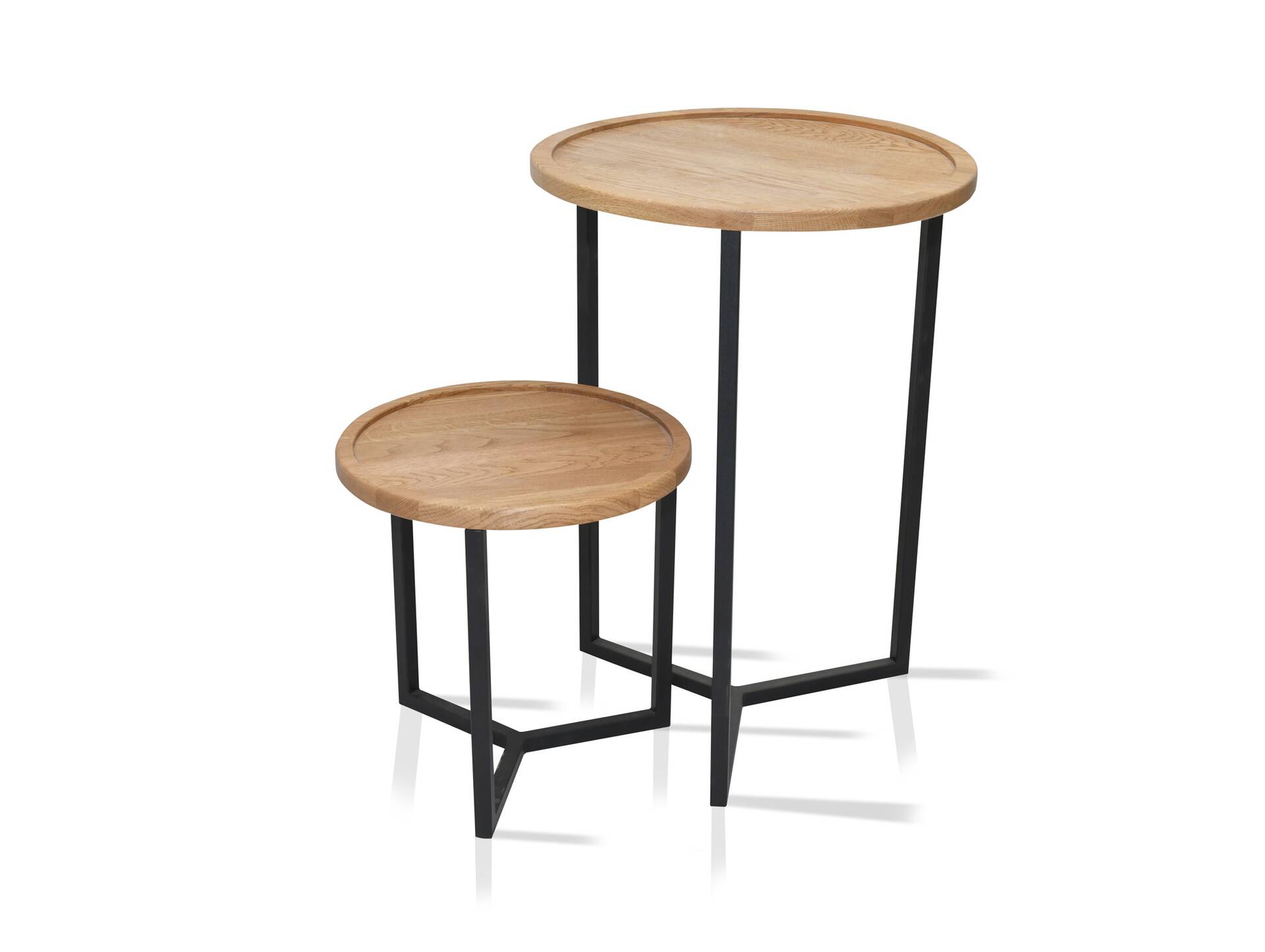 ENCO 2-er Set Beistelltische, Material Massivholz/Metall, Eiche geölt/schwarz 