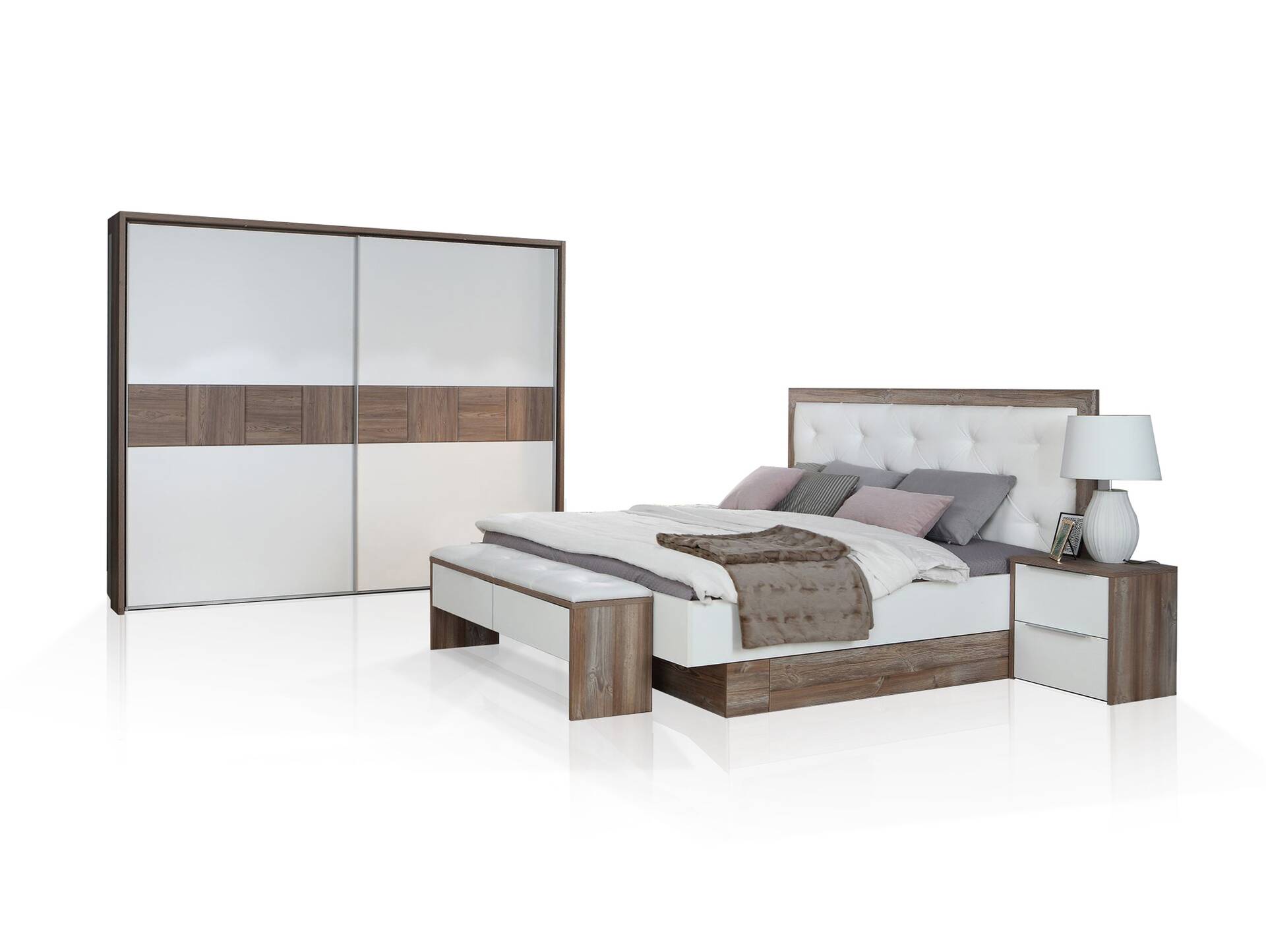 EVANDO Komplett-Schlafzimmer, Material Dekorspanplatte, Picea kieferfarbig/weiss 