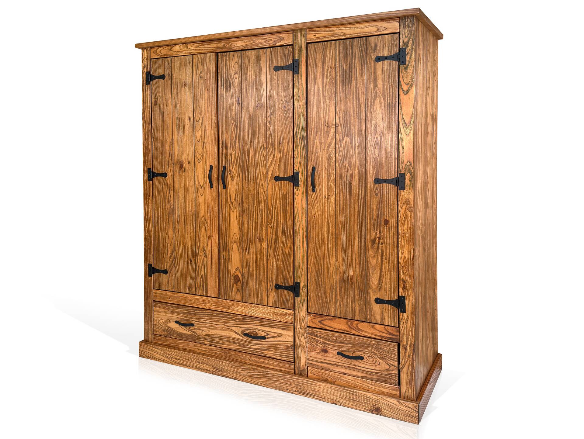 EVERGLADE Kleiderschrank, Material Massivholz, Kiefer eichefarbig 3-türig 