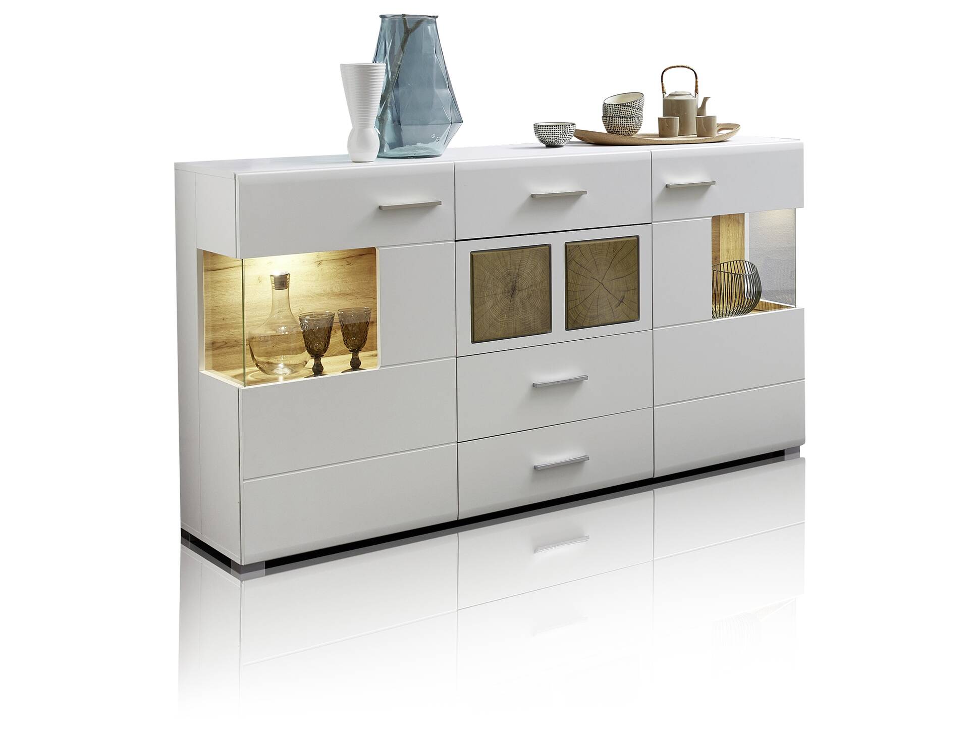 FELIPA Sideboard, Material MDF, weiss/eichefarbig 