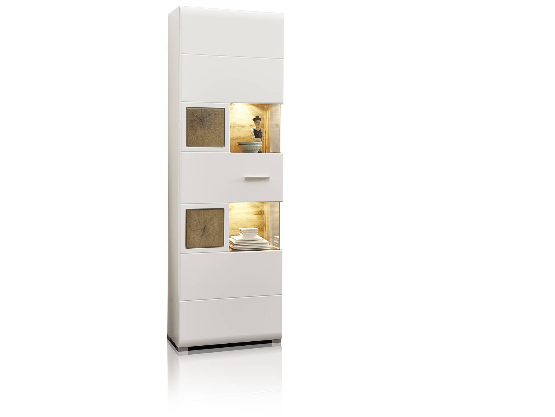 FELIPA Vitrine, Material MDF, weiss/eichefarbig / Hirnholz 