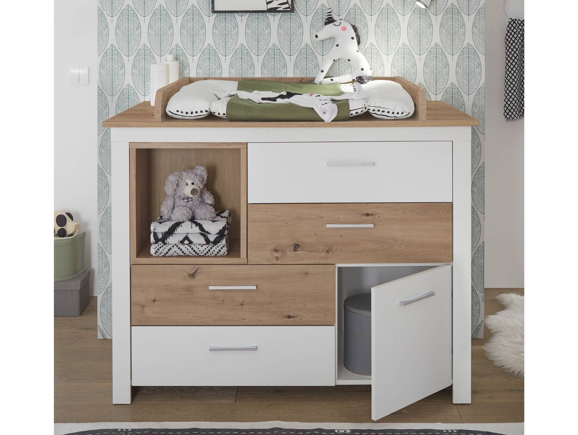 FABI Wickelkommode inkl. Aufsatz, Material Spanplatte, weiß/Artisan Eichefa 
