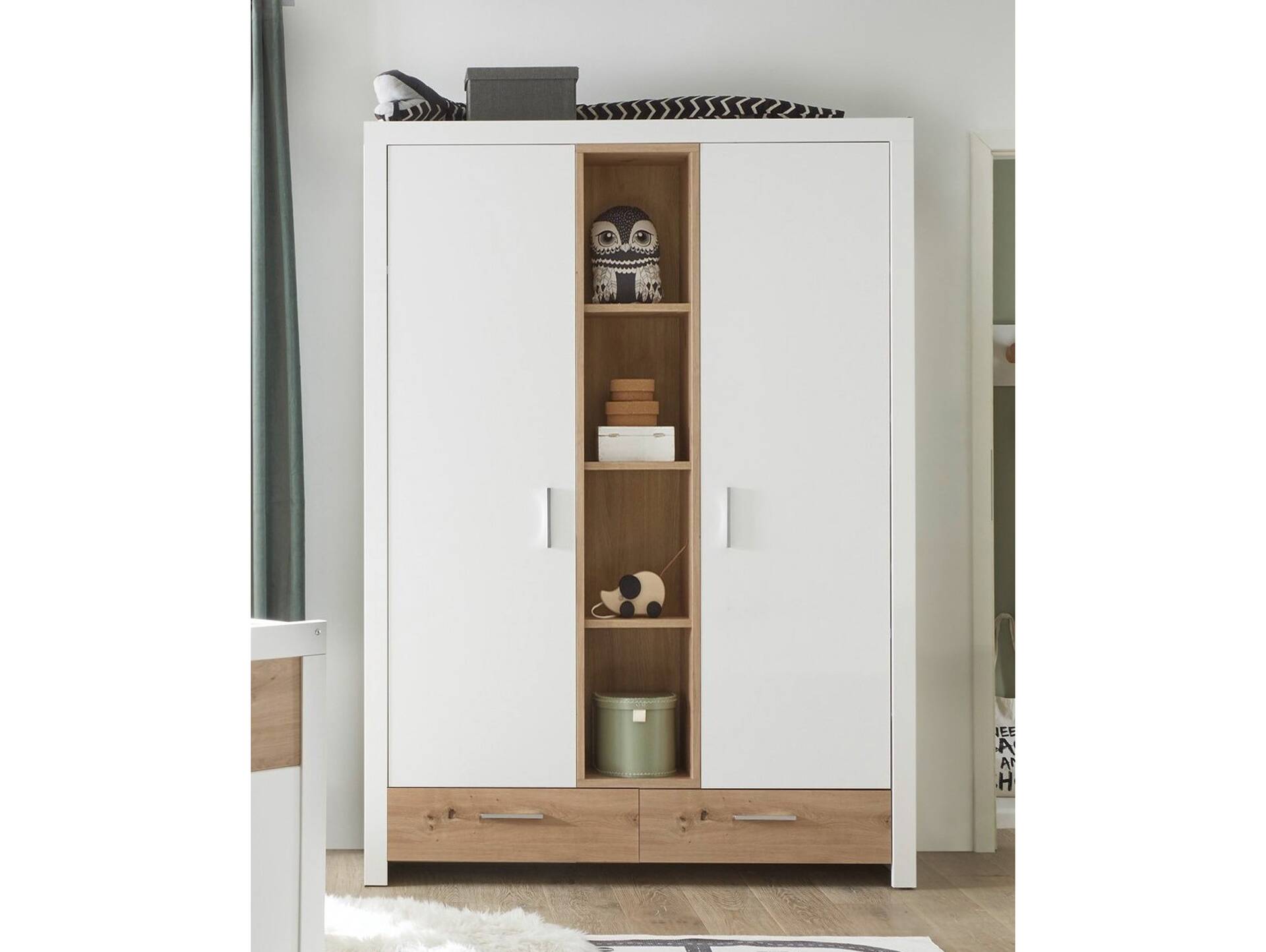 FABI Kleiderschrank 2türig, Material Spanplatte, weiß/Artisan Eichefarbig 