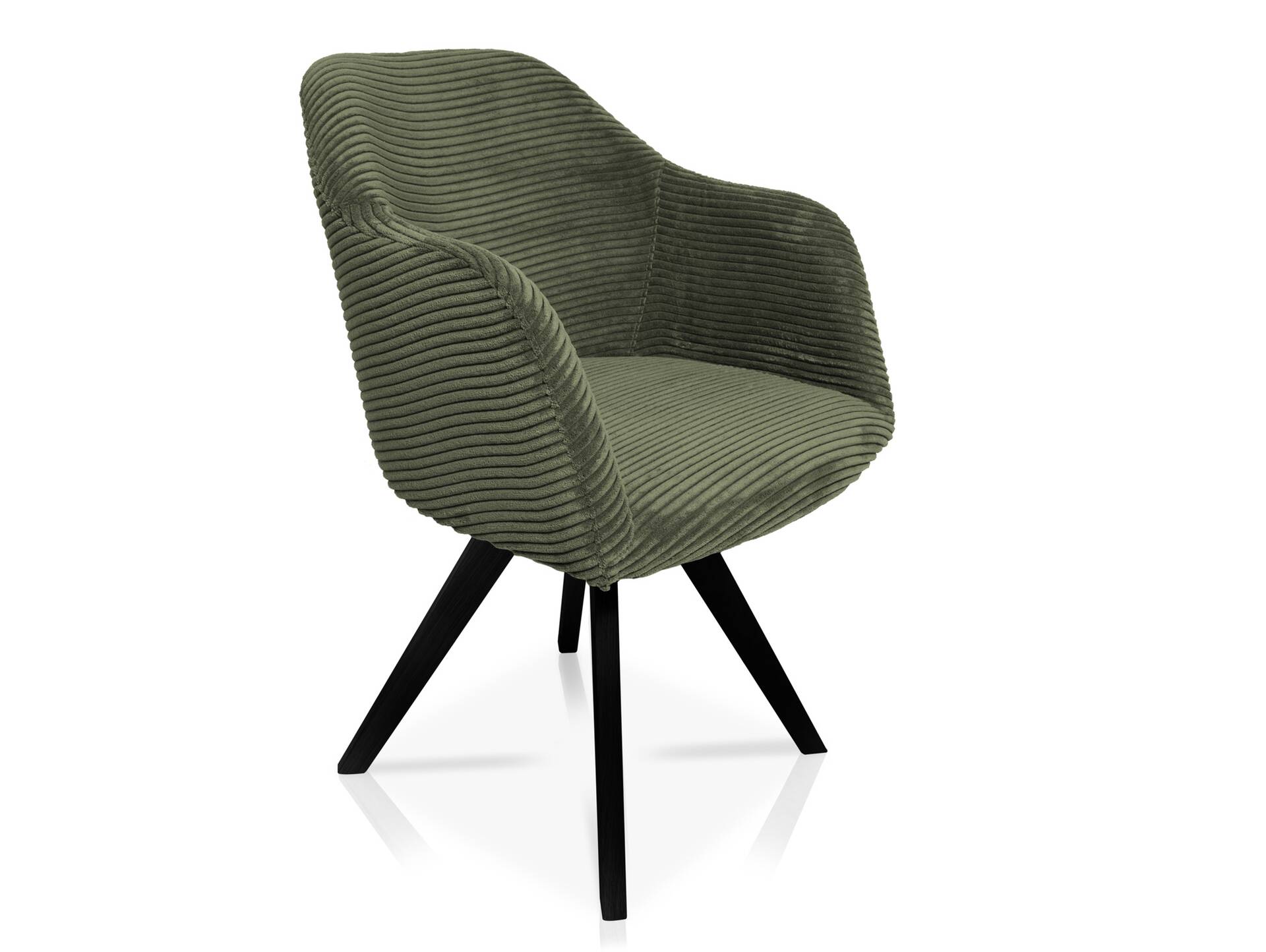 FINDI Schalenstuhl, Gestell Massivholz/Cordbezug olive | Buche schwarz lackiert