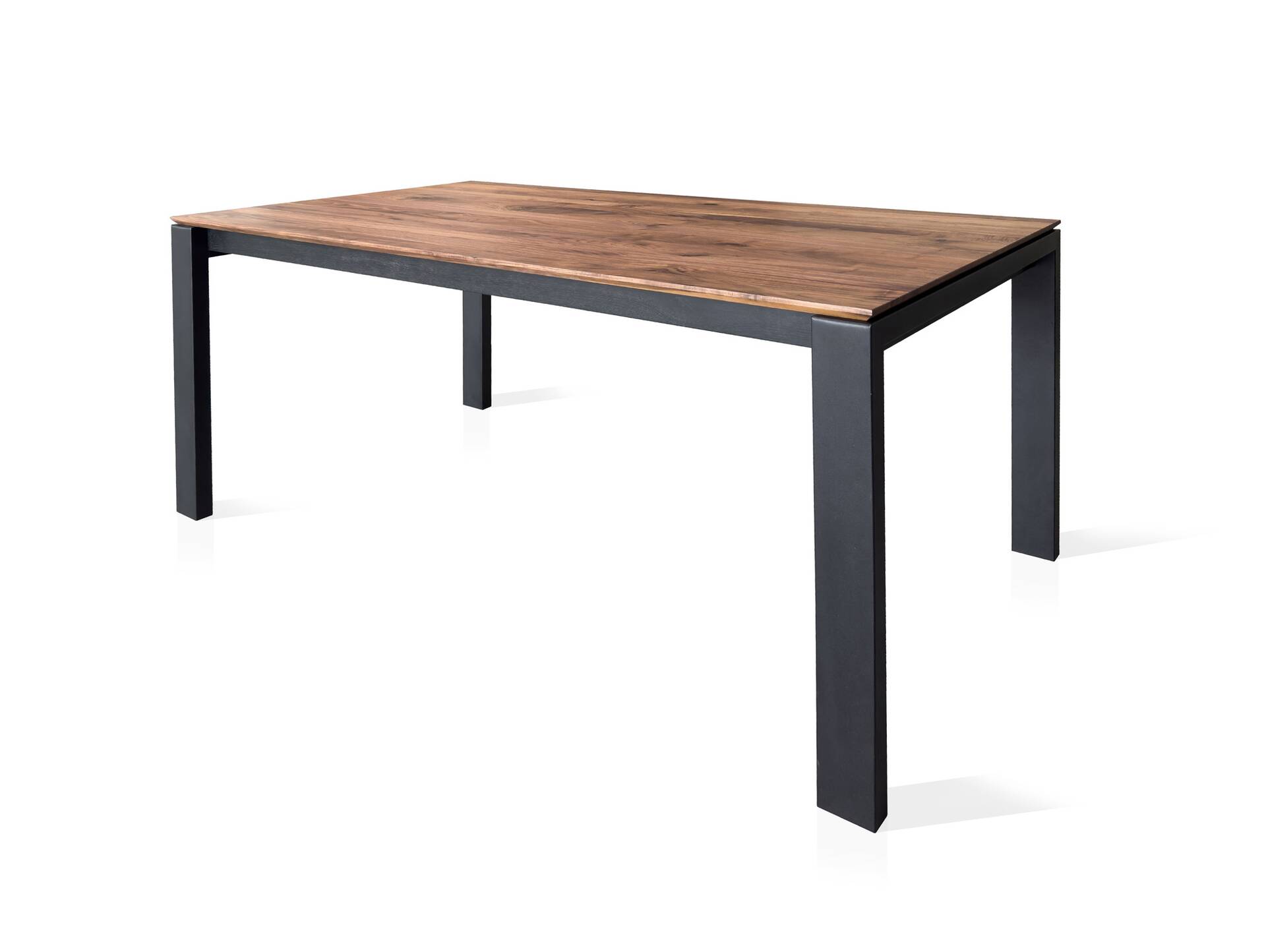 LAUSANNE Esstisch / Ausziehtisch, Material Massivholz, Nussbaum geölt | Beine Metall schwarz 160/260 x 90 cm