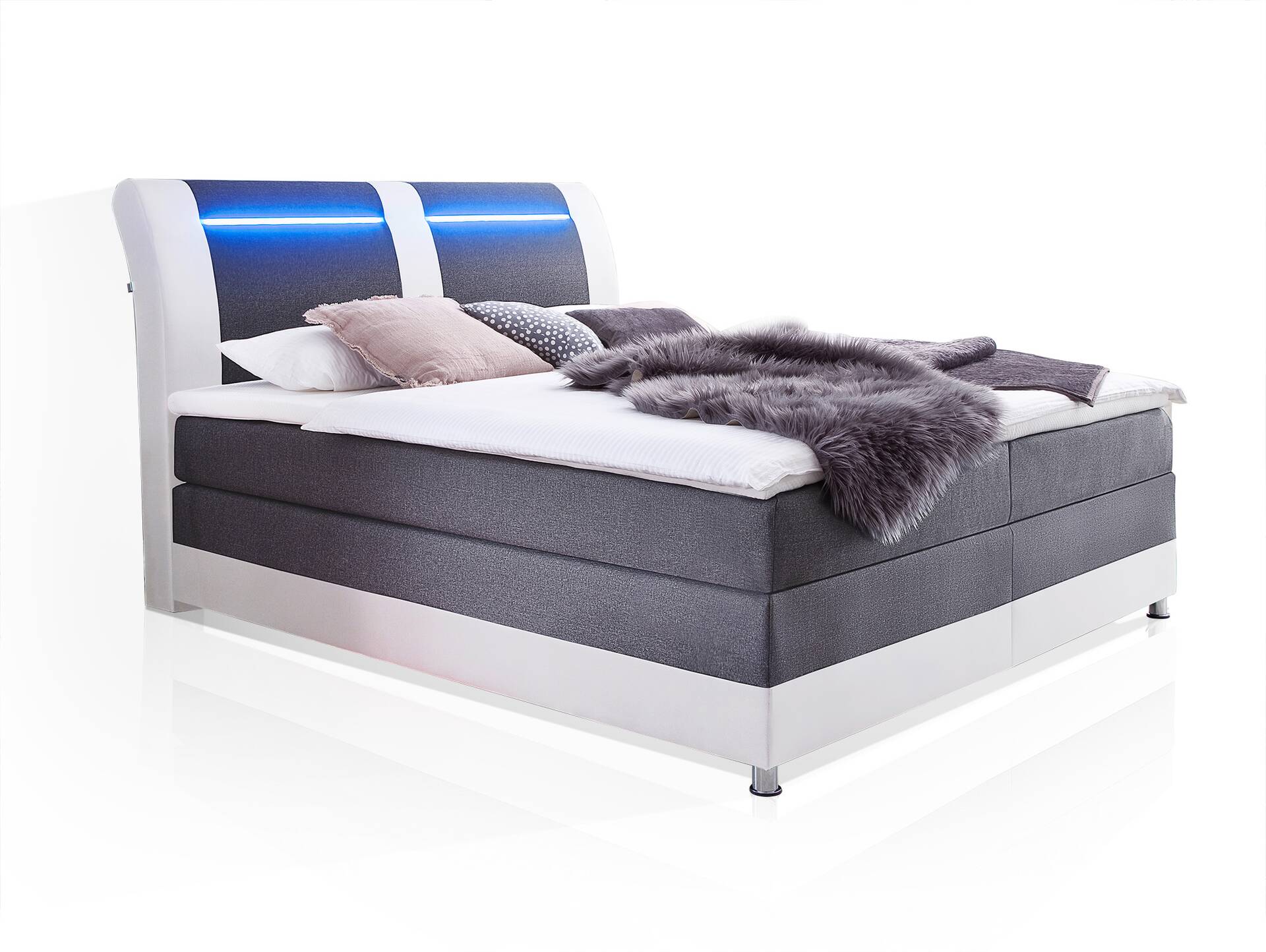FORADA Boxspringbett inklusive Beleuchtung, Material Kunstleder / Stoff 
