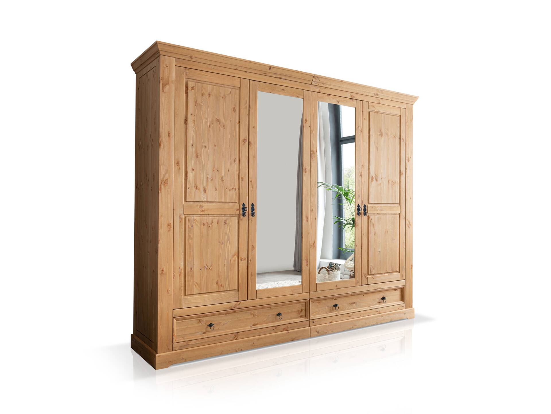 PALERMO Kleiderschrank, Material Massivholz, Kiefer eichefarbig gebeizt 254 cm