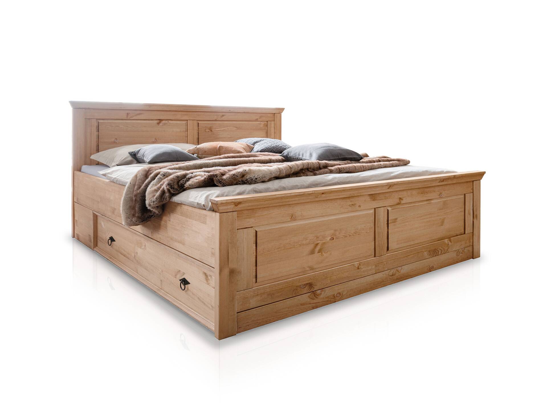 PALERMO Doppelbett 180x200 cm, Material Massivholz, Kiefer eichefarbig gebeizt 