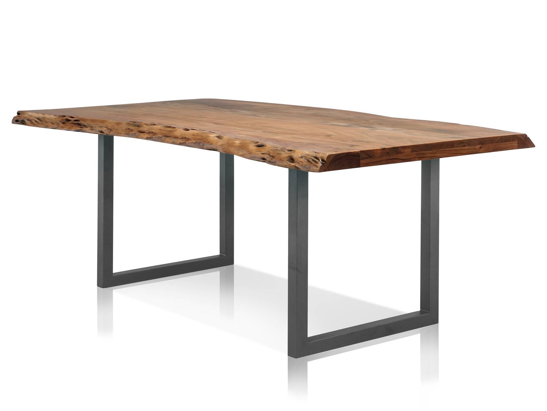 GERA Massivholztisch mit Baumkante, Akazie/Beine alufarbig 
