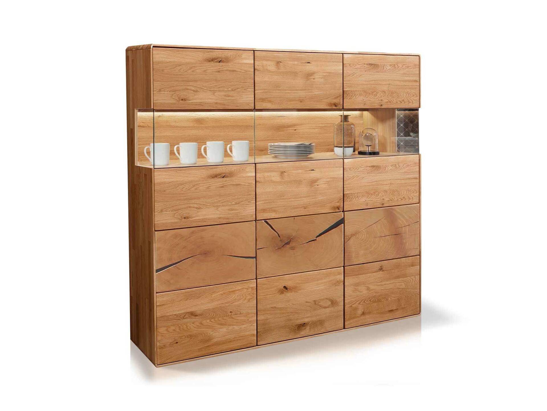 SARRAGOSSA Highboard III, Material Massivholz, Wildeiche geölt 