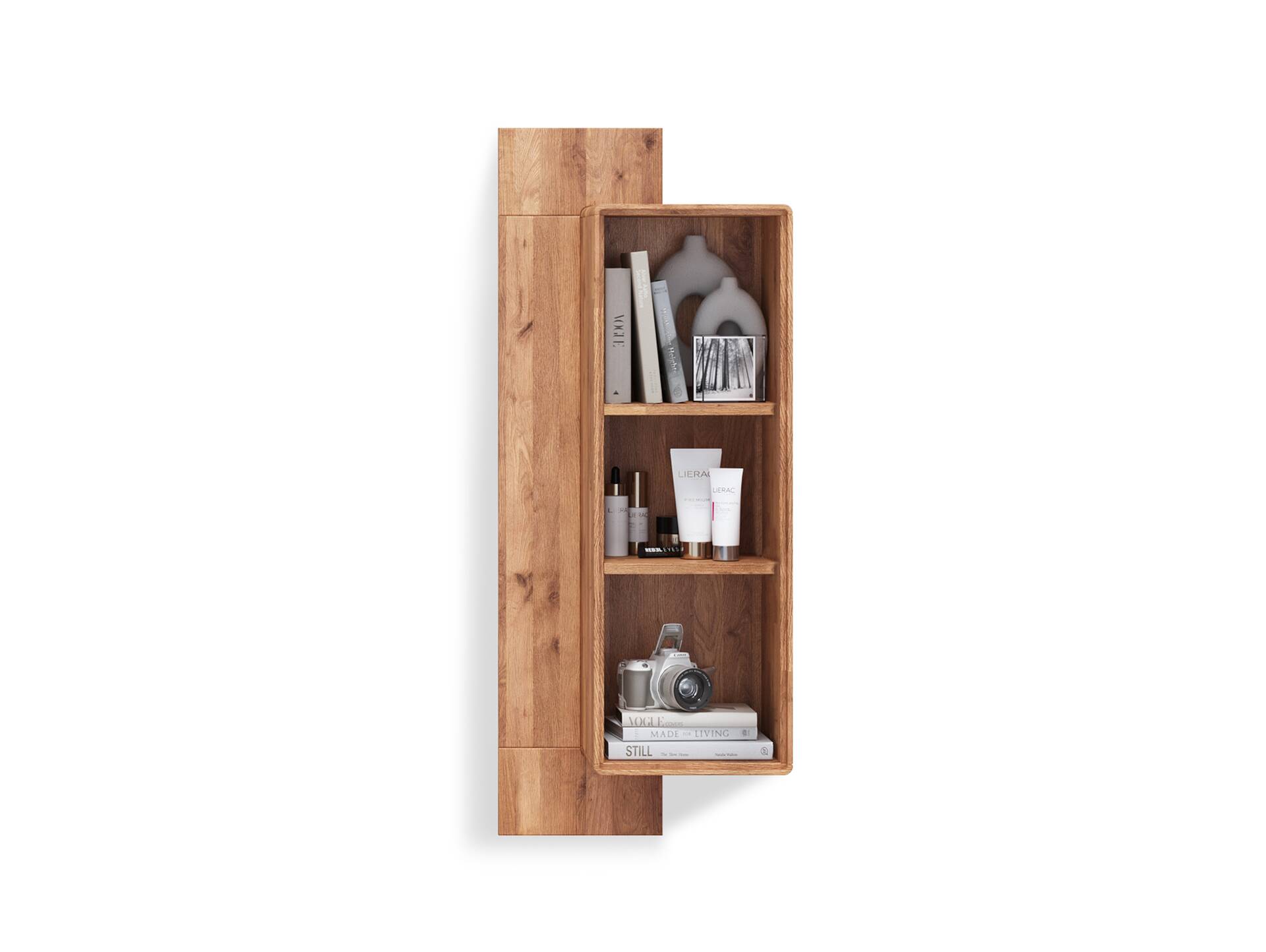 ANDINO Wandboard mit 3 Fächern, Material Massivholz, Wildeiche geölt 