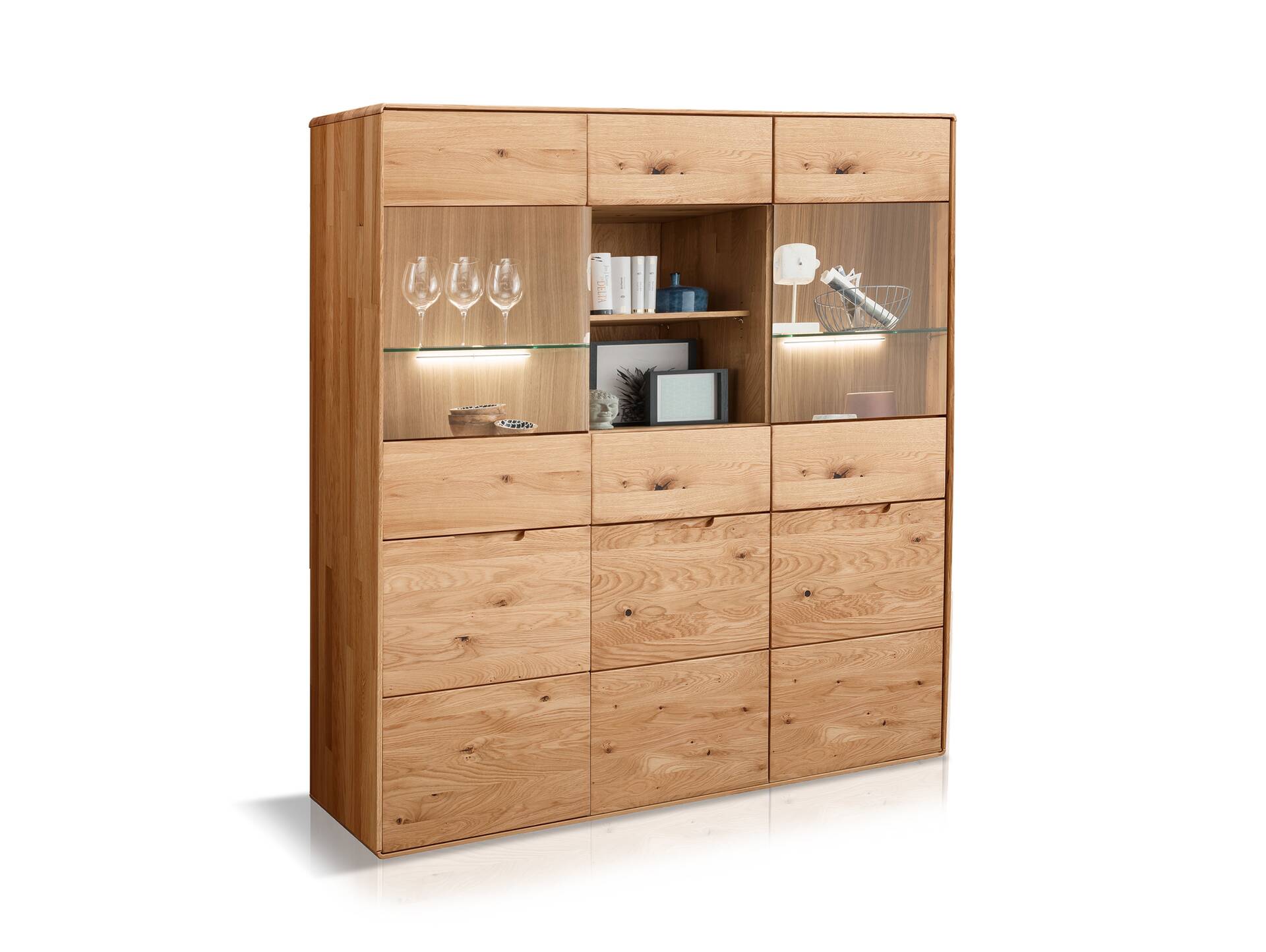 ANDINO Highboard III, Material Massivholz, Wildeiche geölt 