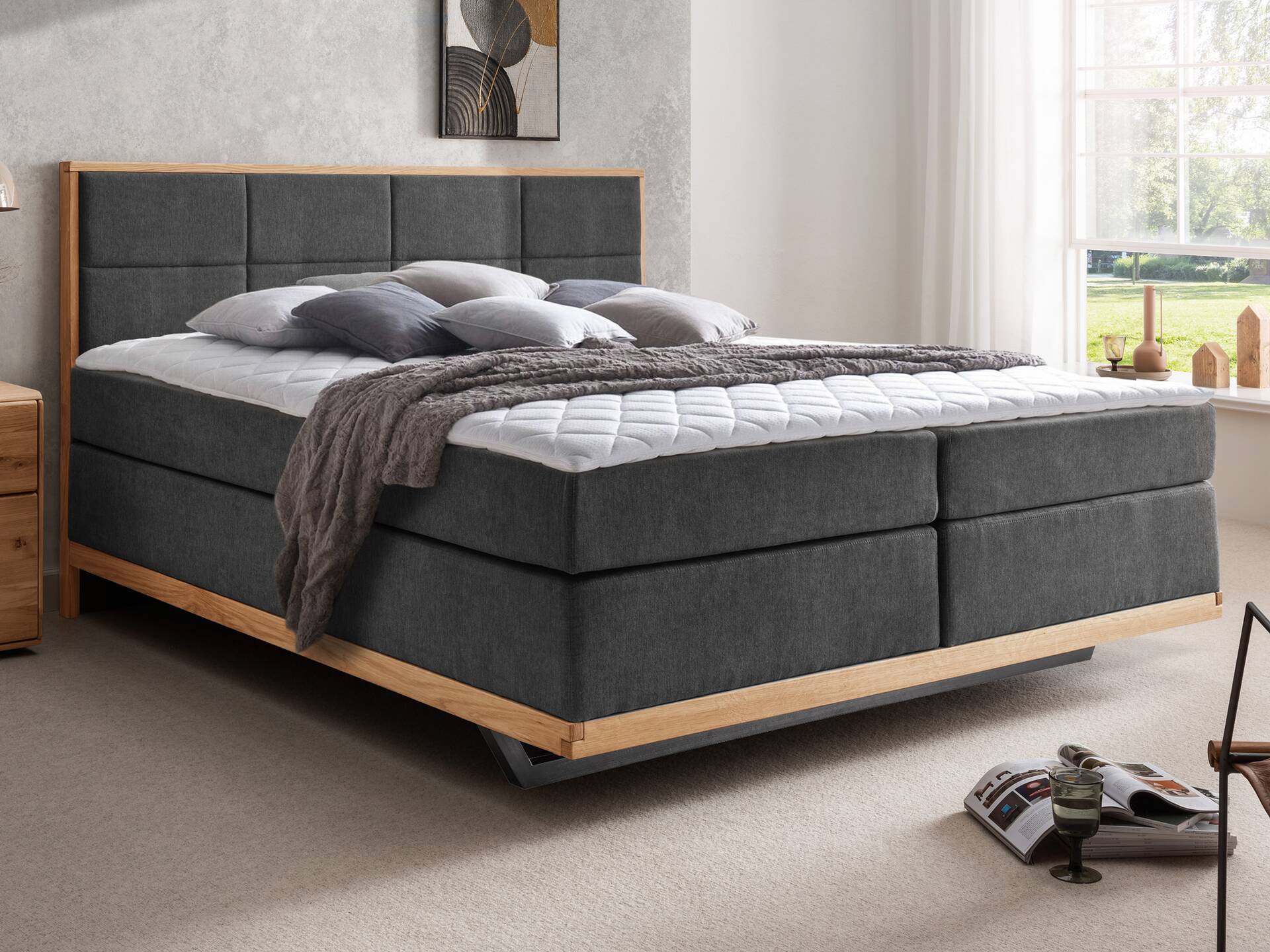 MELBOURNE Plus Boxspringbett, Härtegrad 3, dunkelgrau 160 x 200 cm