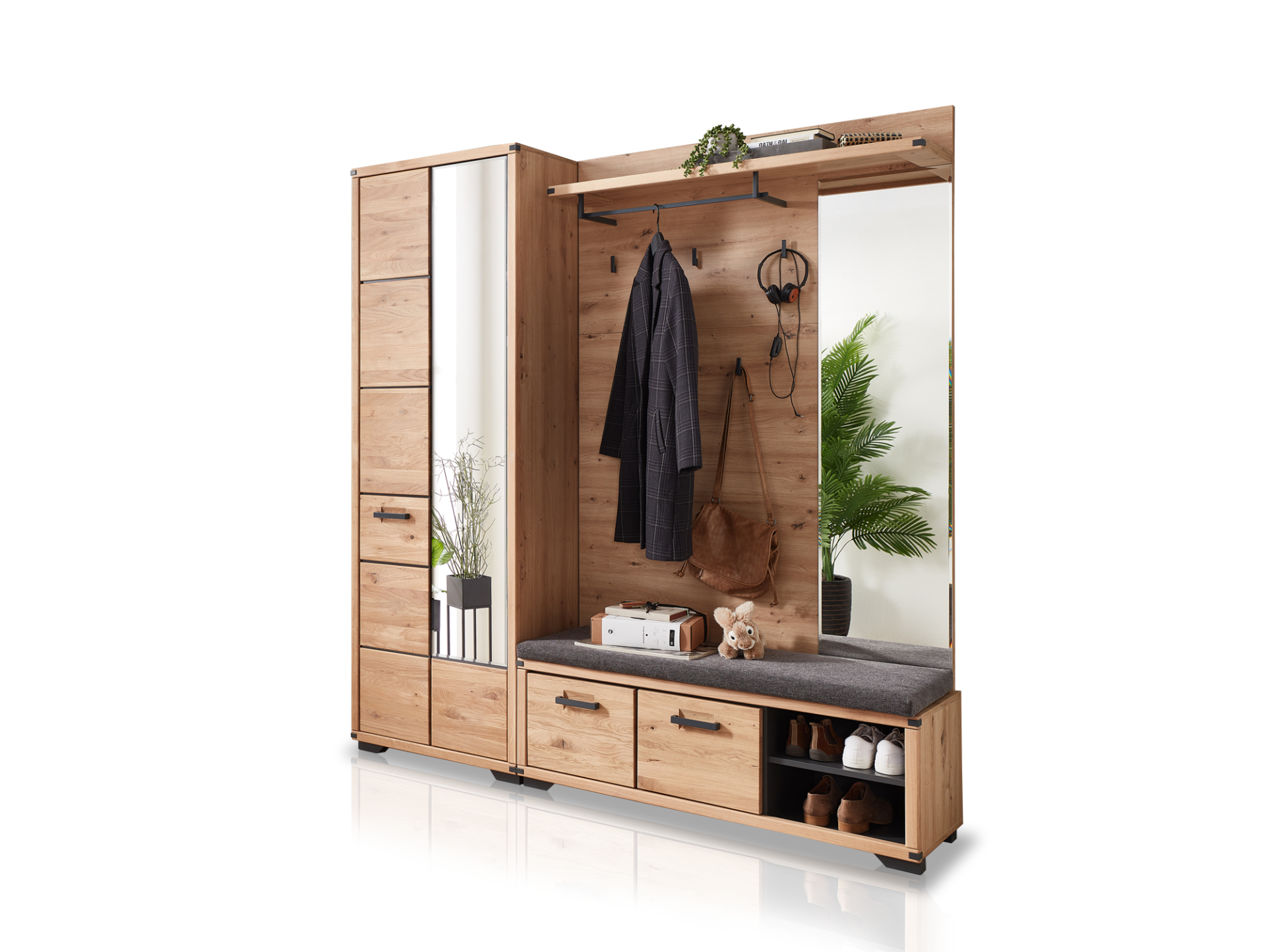 GOJA Garderobenset, Material teilmassiv, Artisan Wildeiche/graphitfarbig 