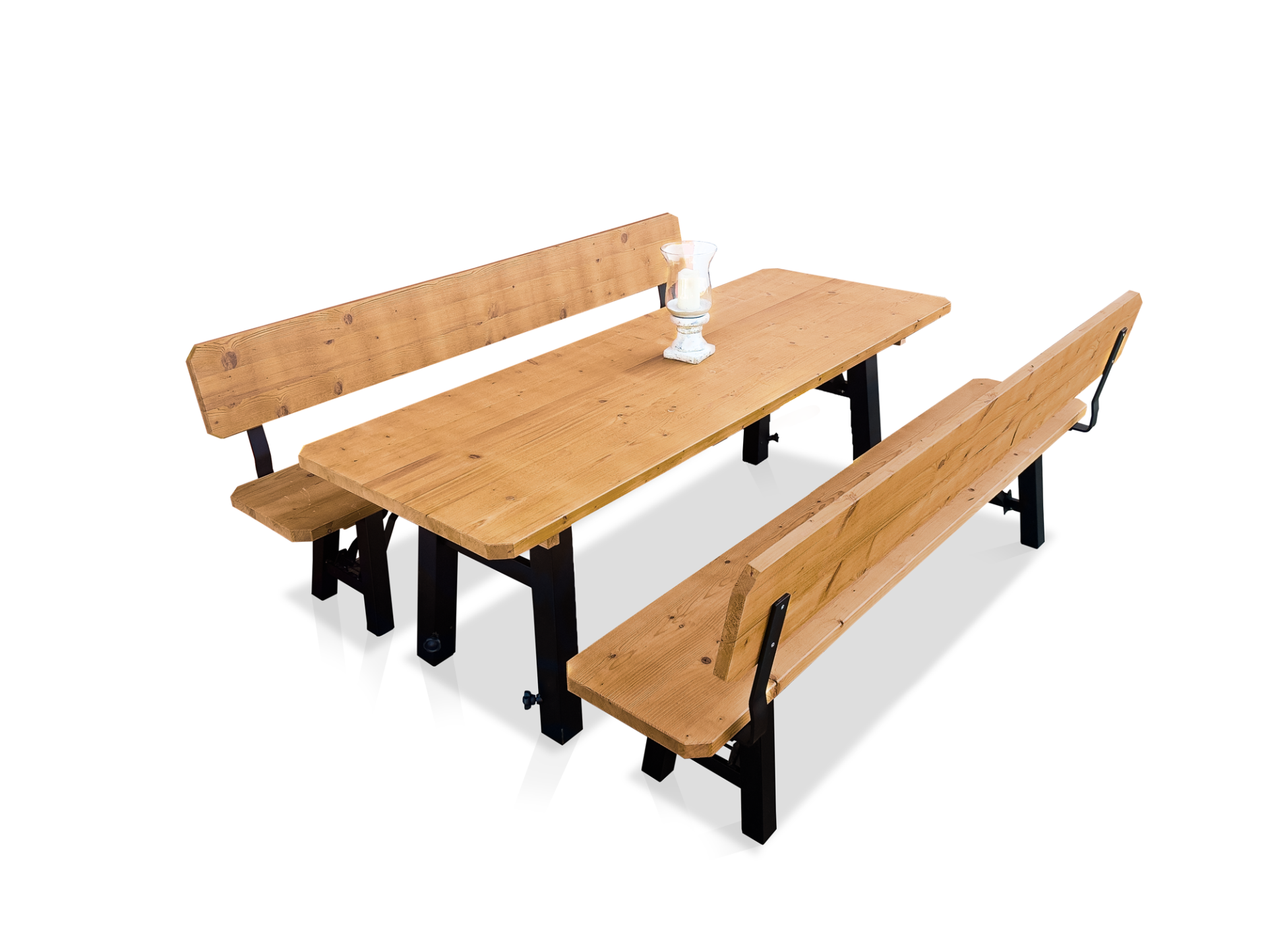 TEGERNSEE Gartengarnitur - höhenverstellbar, rustikale Altholzoptik, Material Massivholz/Metall, Thermo-Fichte 220 x 60 cm | Außenbereich | mit Rückenlehne