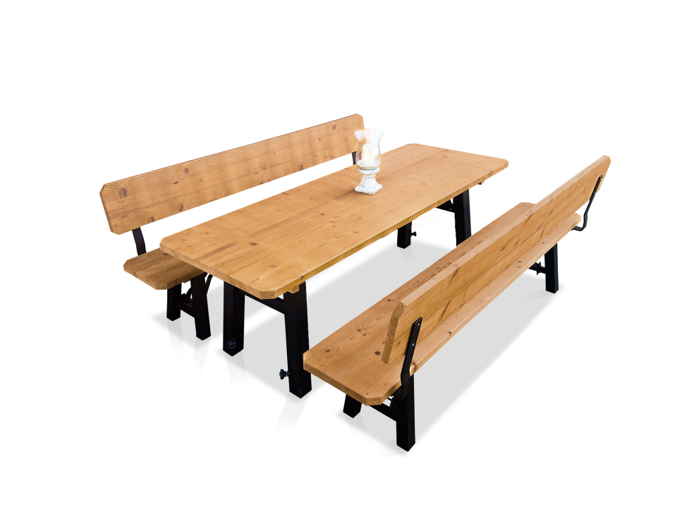 TEGERNSEE Gartengarnitur - höhenverstellbar, rustikale Altholzoptik, Material Massivholz/Metall, Thermo-Fichte 200 x 60 cm | Außenbereich | mit Rückenlehne