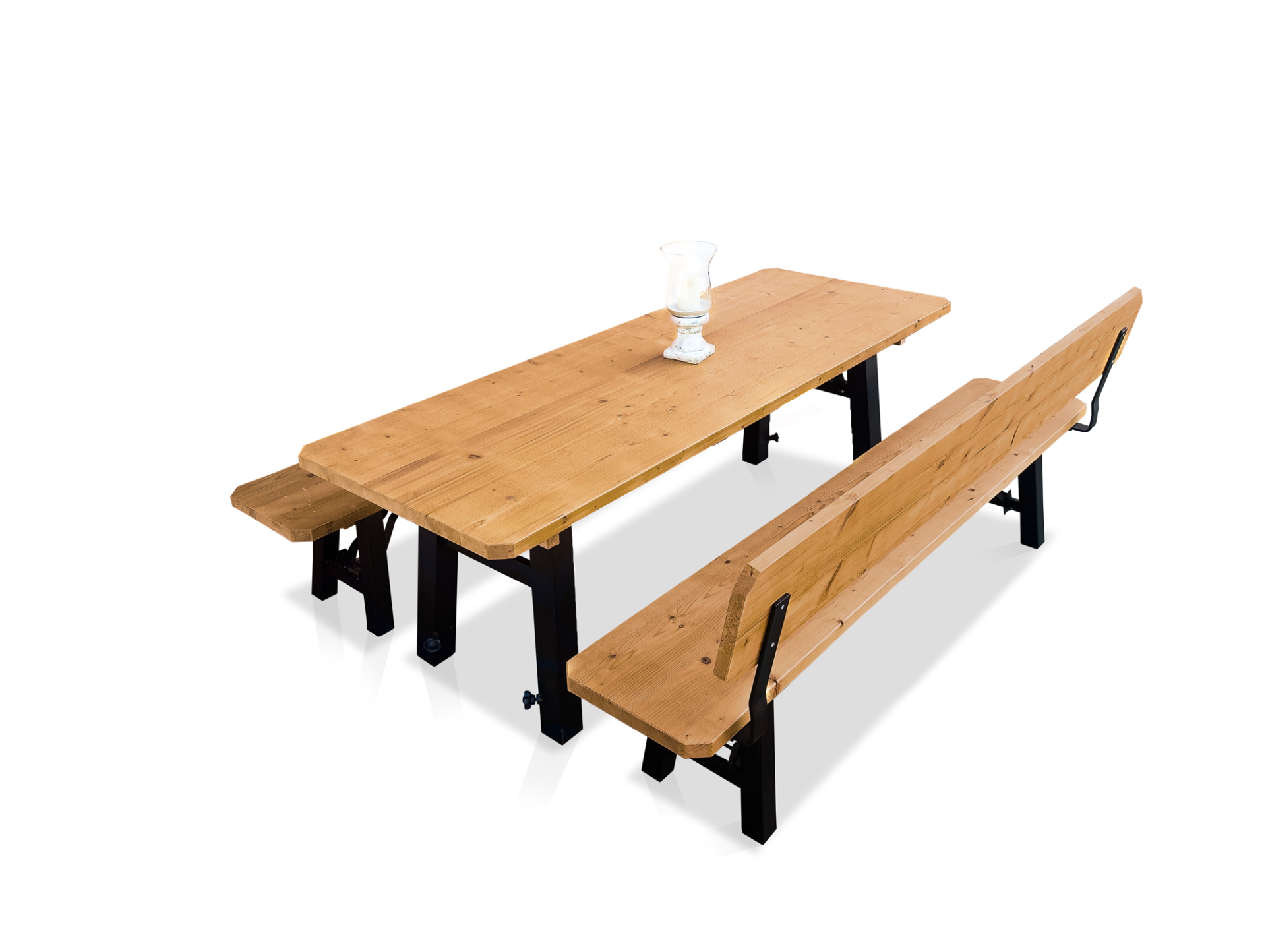 TEGERNSEE Gartengarnitur - höhenverstellbar, rustikale Altholzoptik, Material Massivholz/Metall, Thermo-Fichte 200 x 60 cm | Innenbereich | mit/ohne Rückenlehne