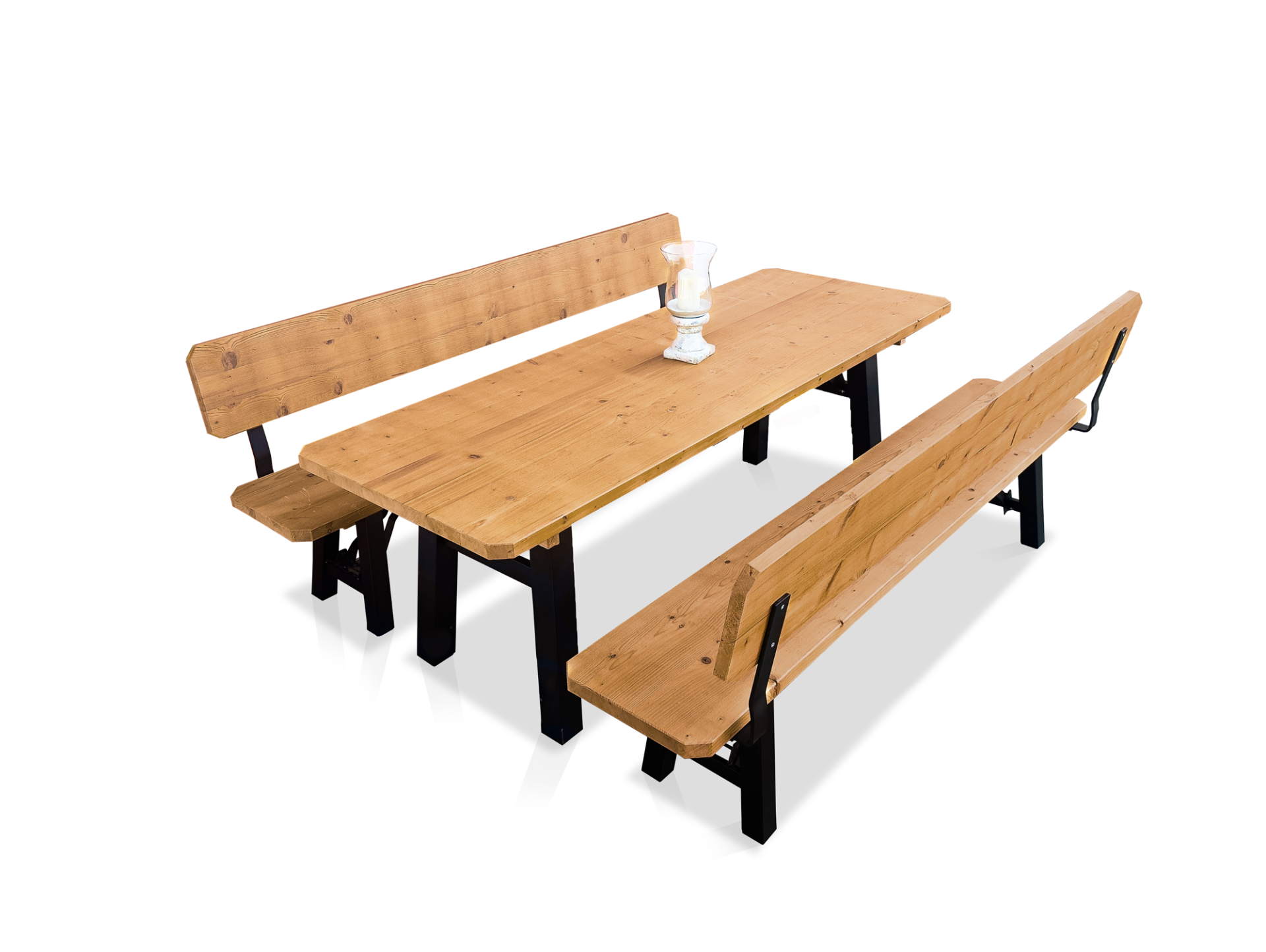 TEGERNSEE Gartengarnitur - klappbar, rustikale Altholzoptik, Material Massivholz/Metall, Thermo-Fichte 220 x 60 cm | Innenbereich | mit Rückenlehne