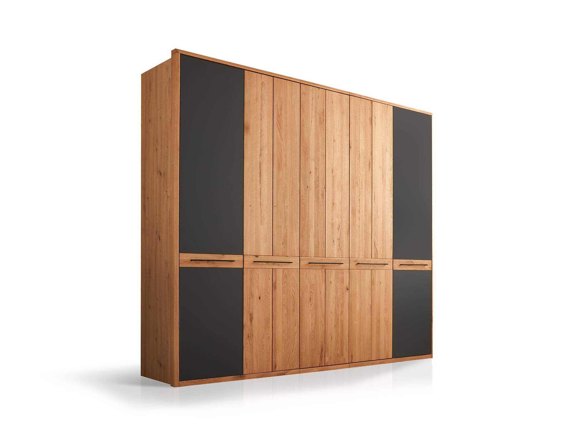 FLORENZ Kleiderschrank 5-türig, Material Teilmassiv Wildeiche/Anthrazit