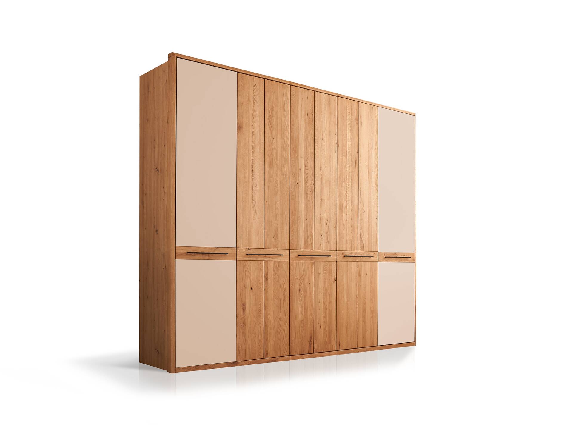FLORENZ Kleiderschrank 5-türig, Material Teilmassiv Wildeiche/Kaschmir