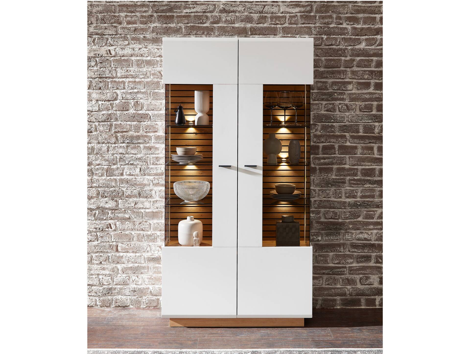 FABINA Vitrine II, Material Dekorspanplatte, Artisan Eiche Nachbildung/weiss 
